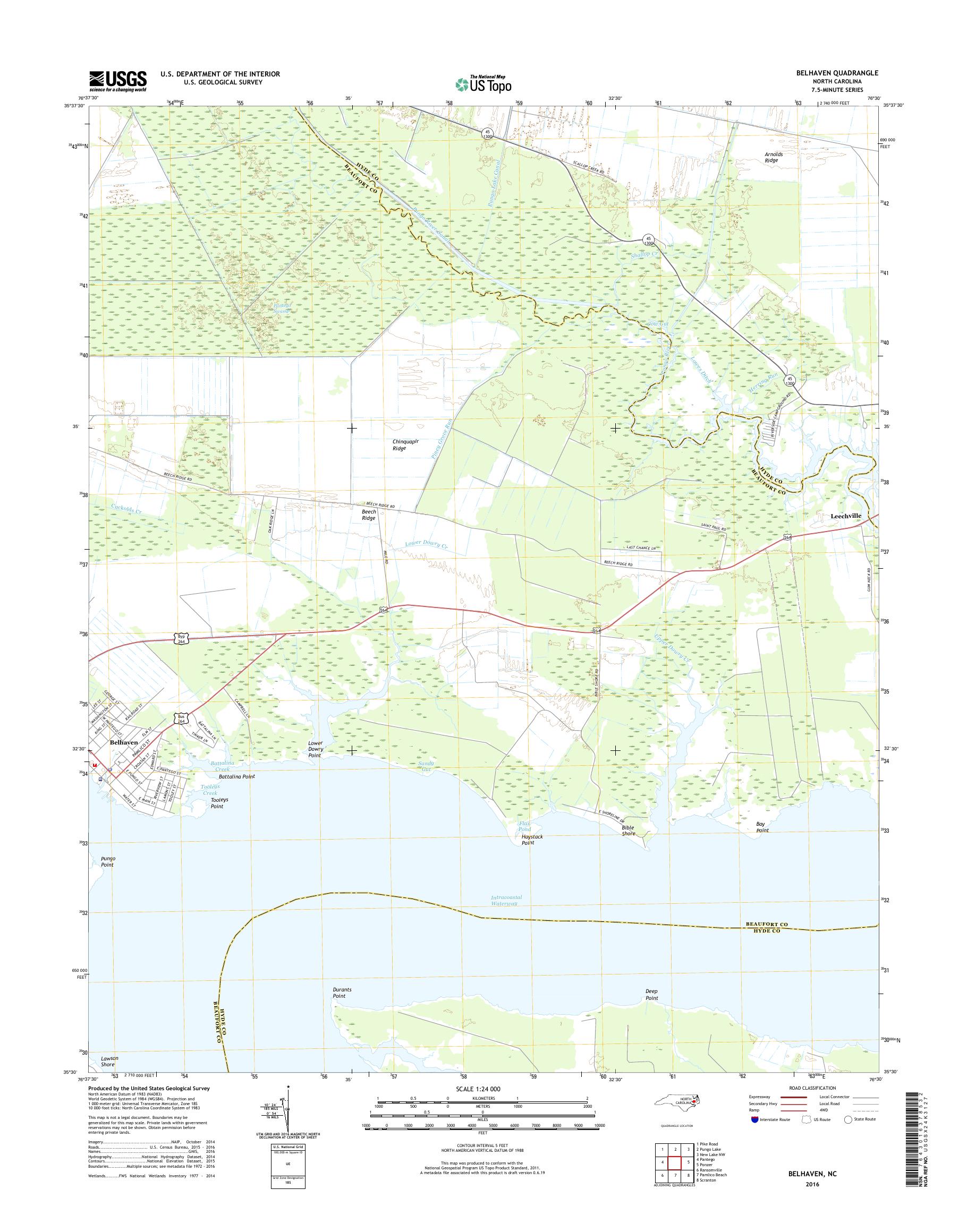 MyTopo Belhaven, North Carolina USGS Quad Topo Map