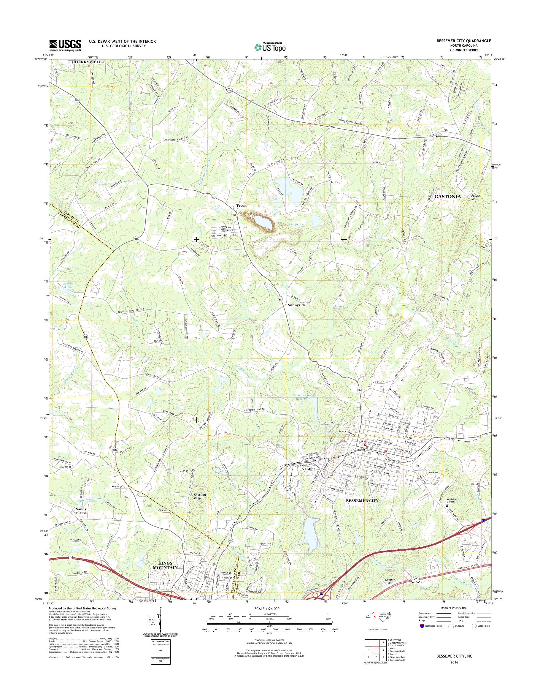 MyTopo Bessemer City, North Carolina USGS Quad Topo Map