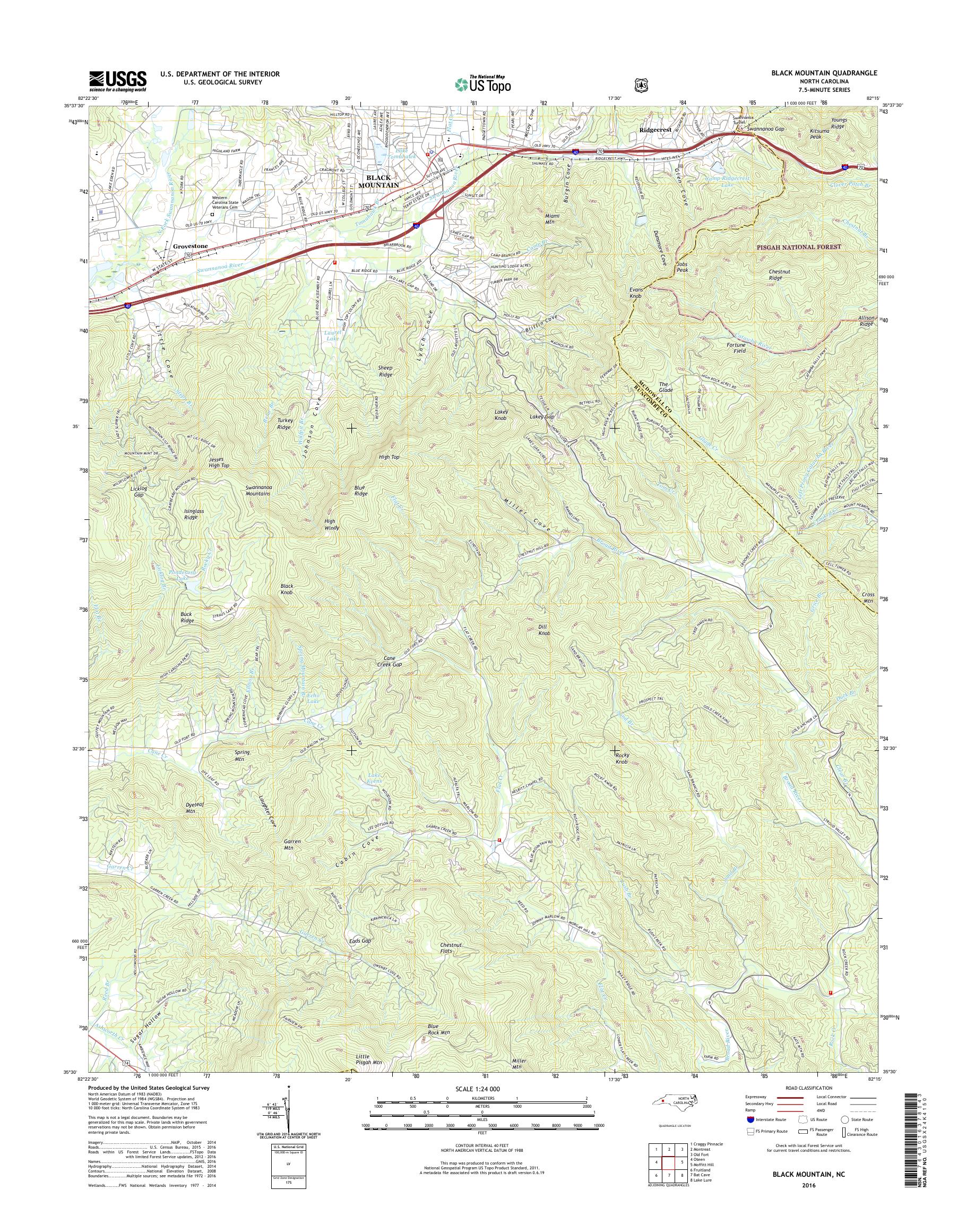 MyTopo Black Mountain, North Carolina USGS Quad Topo Map