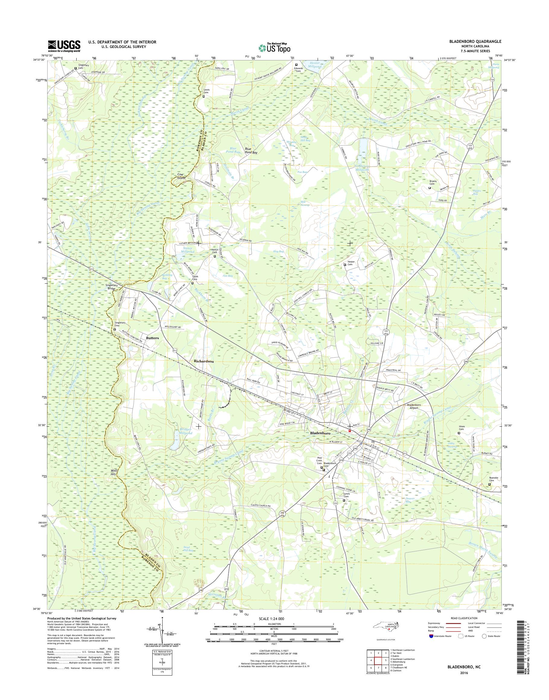 MyTopo Bladenboro, North Carolina USGS Quad Topo Map