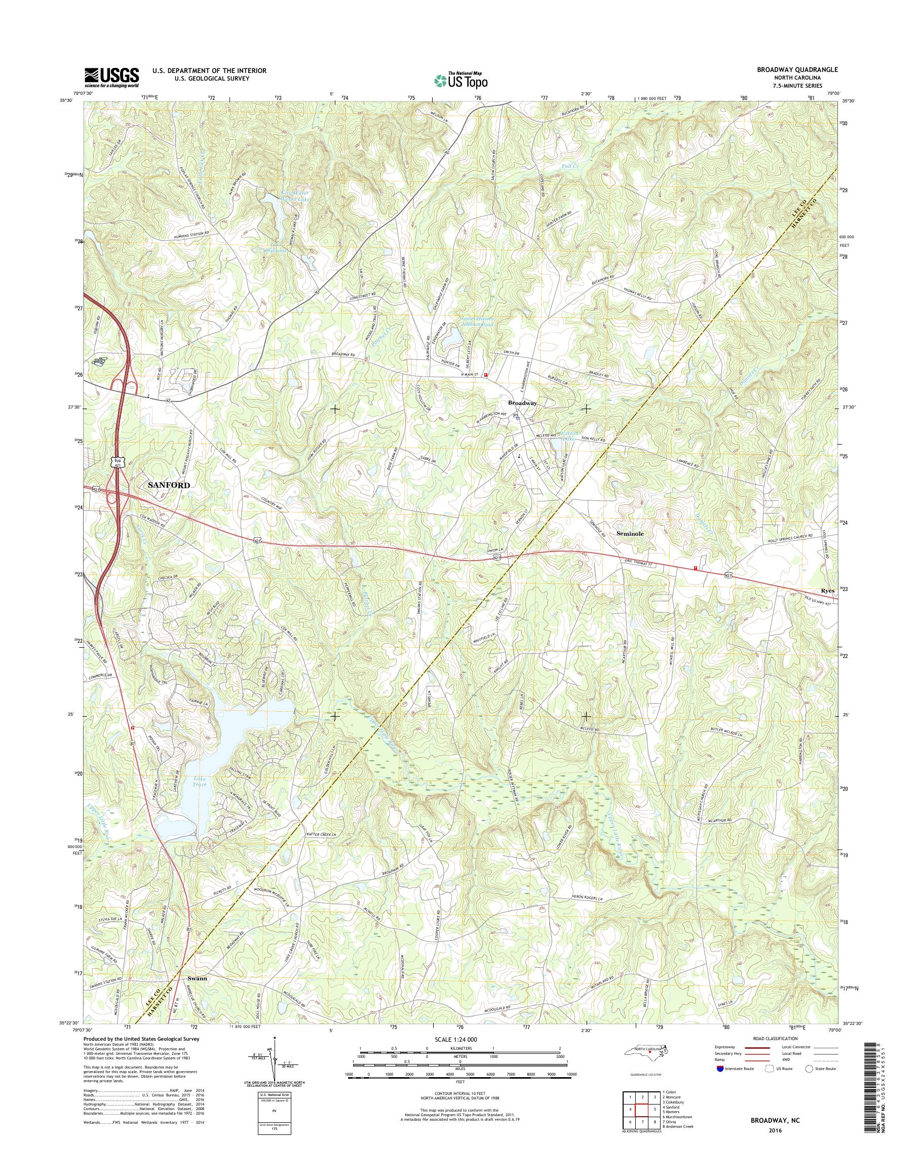 MyTopo Broadway, North Carolina USGS Quad Topo Map