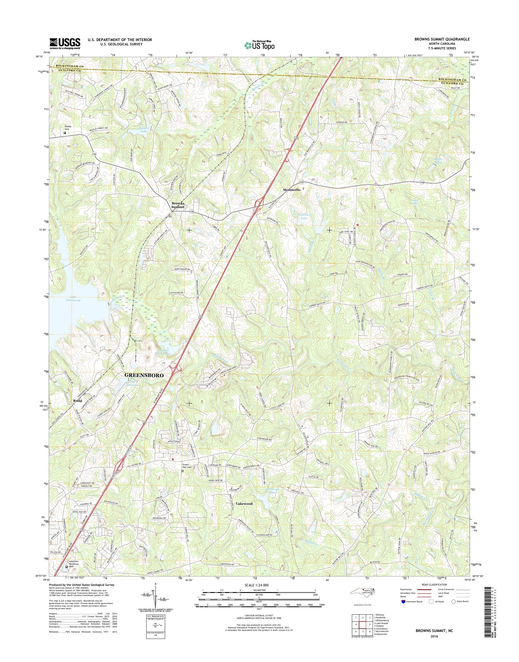 MyTopo Browns Summit, North Carolina USGS Quad Topo Map