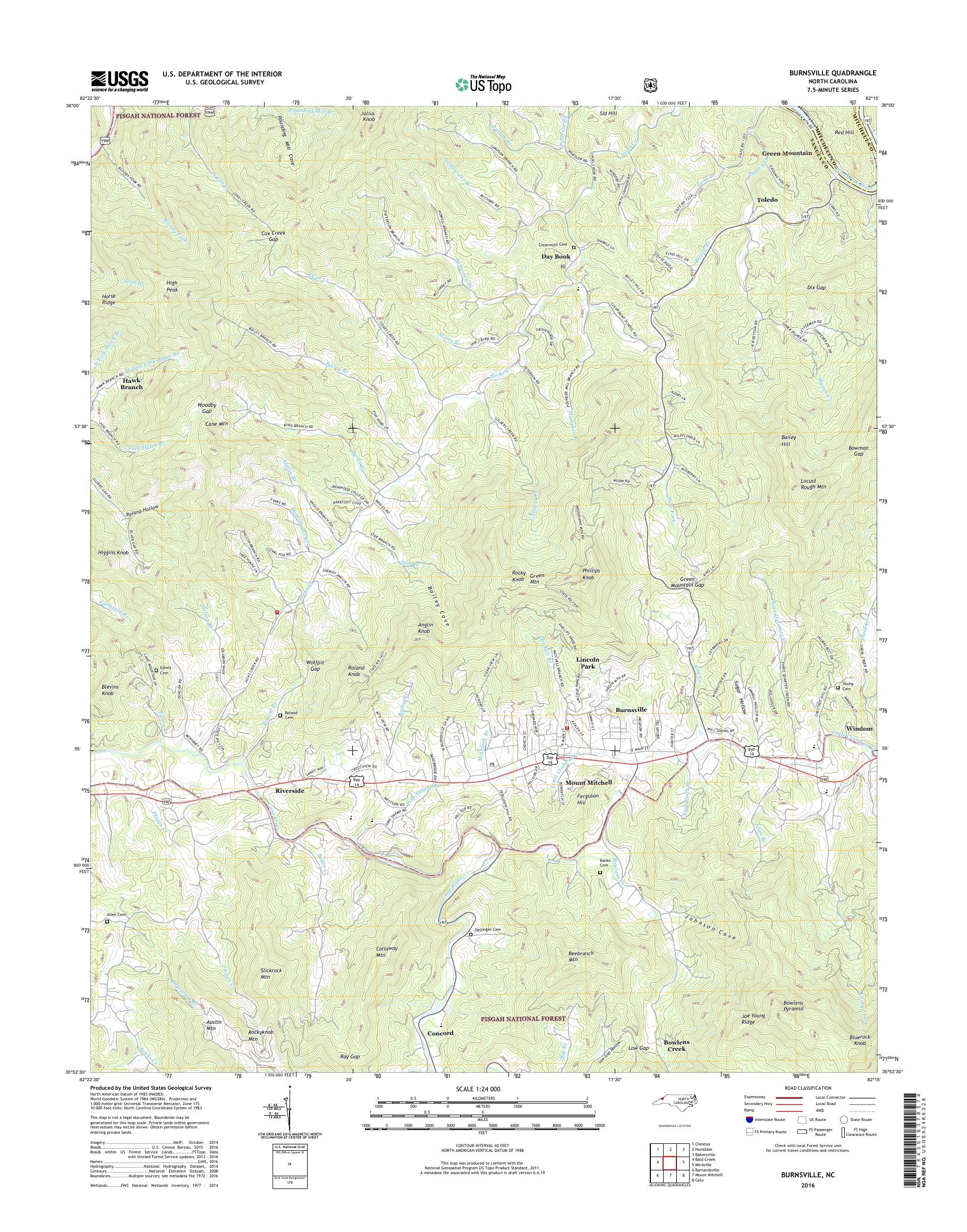 MyTopo Burnsville, North Carolina USGS Quad Topo Map