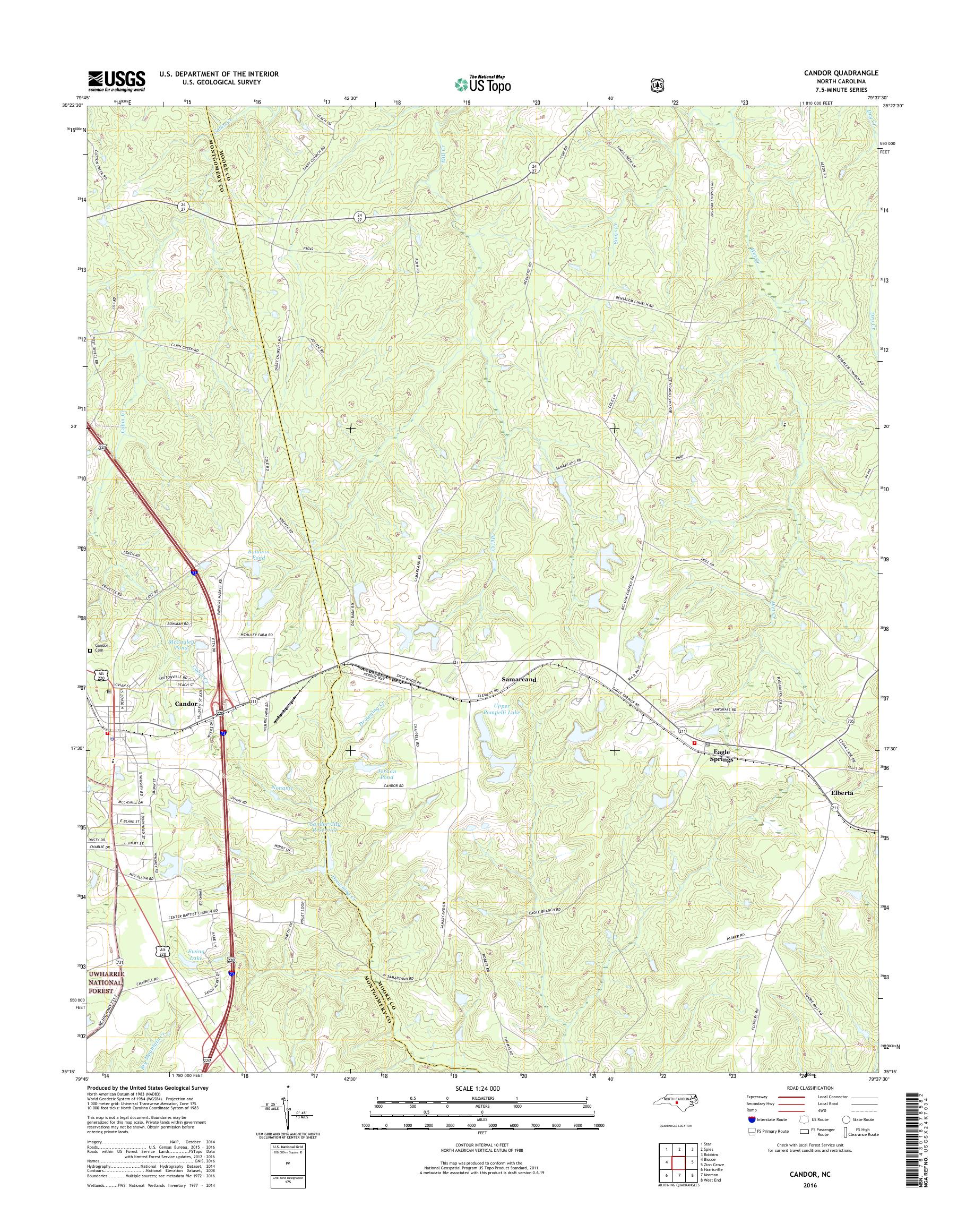MyTopo Candor, North Carolina USGS Quad Topo Map