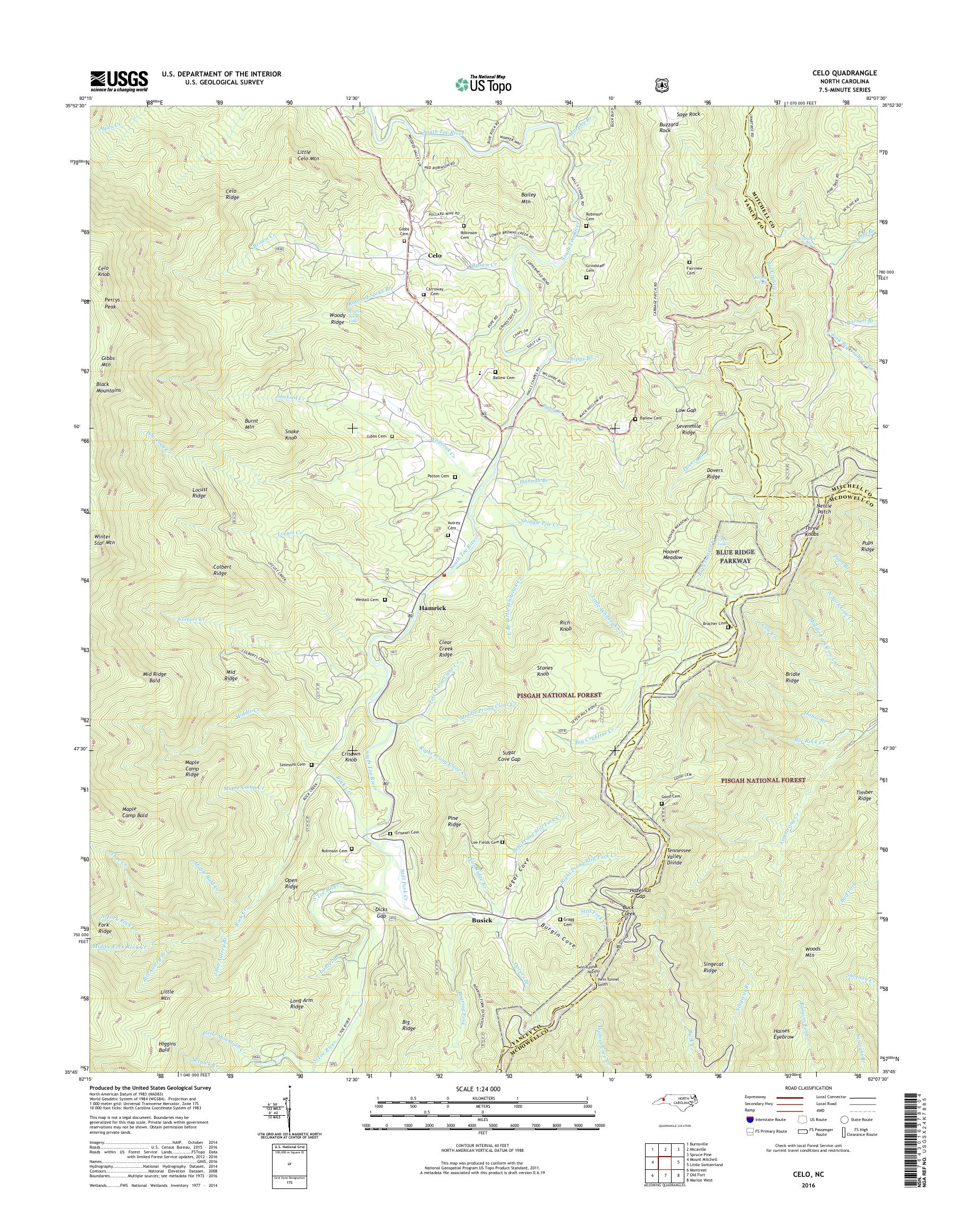 MyTopo Celo, North Carolina USGS Quad Topo Map