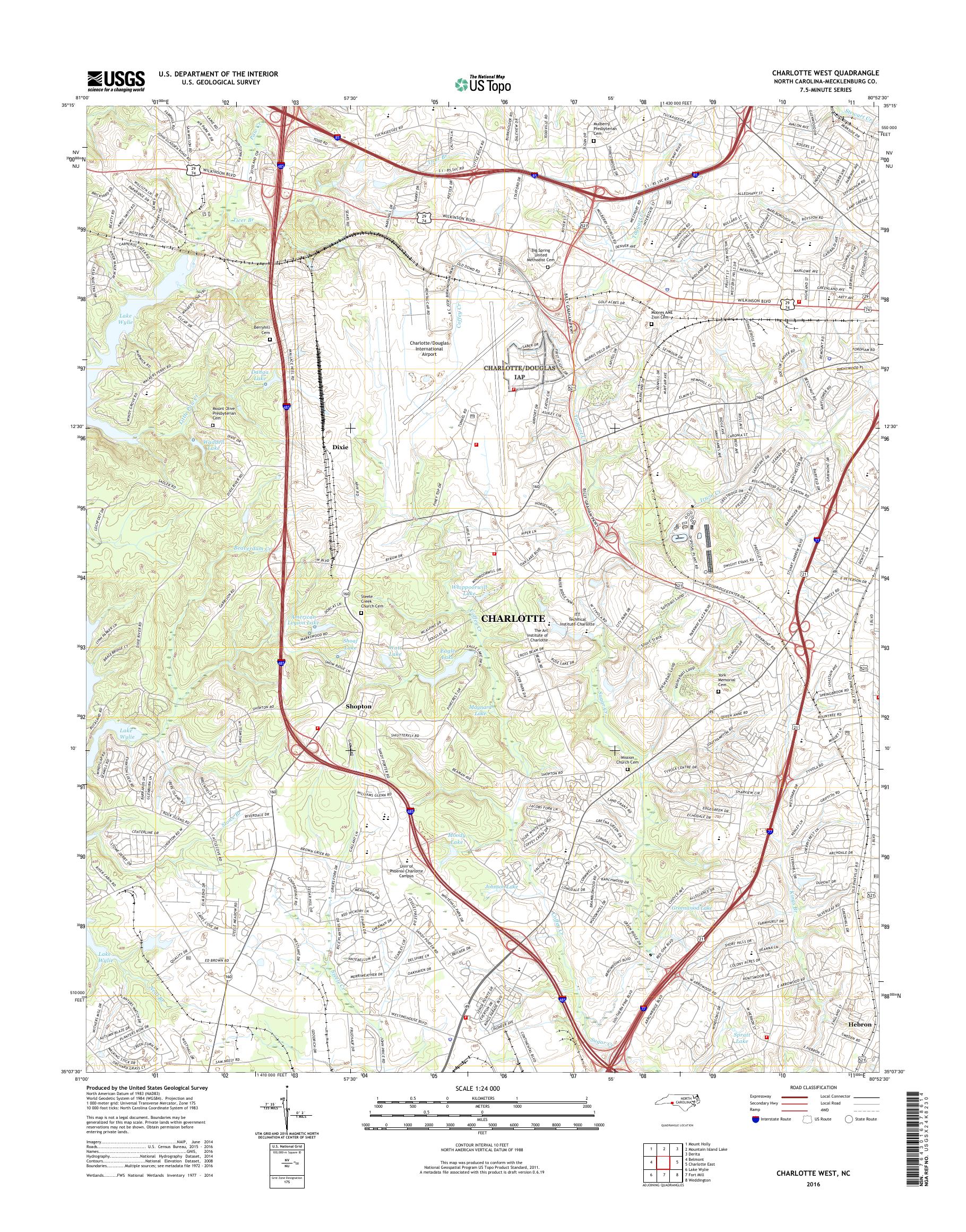 MyTopo Charlotte West, North Carolina USGS Quad Topo Map