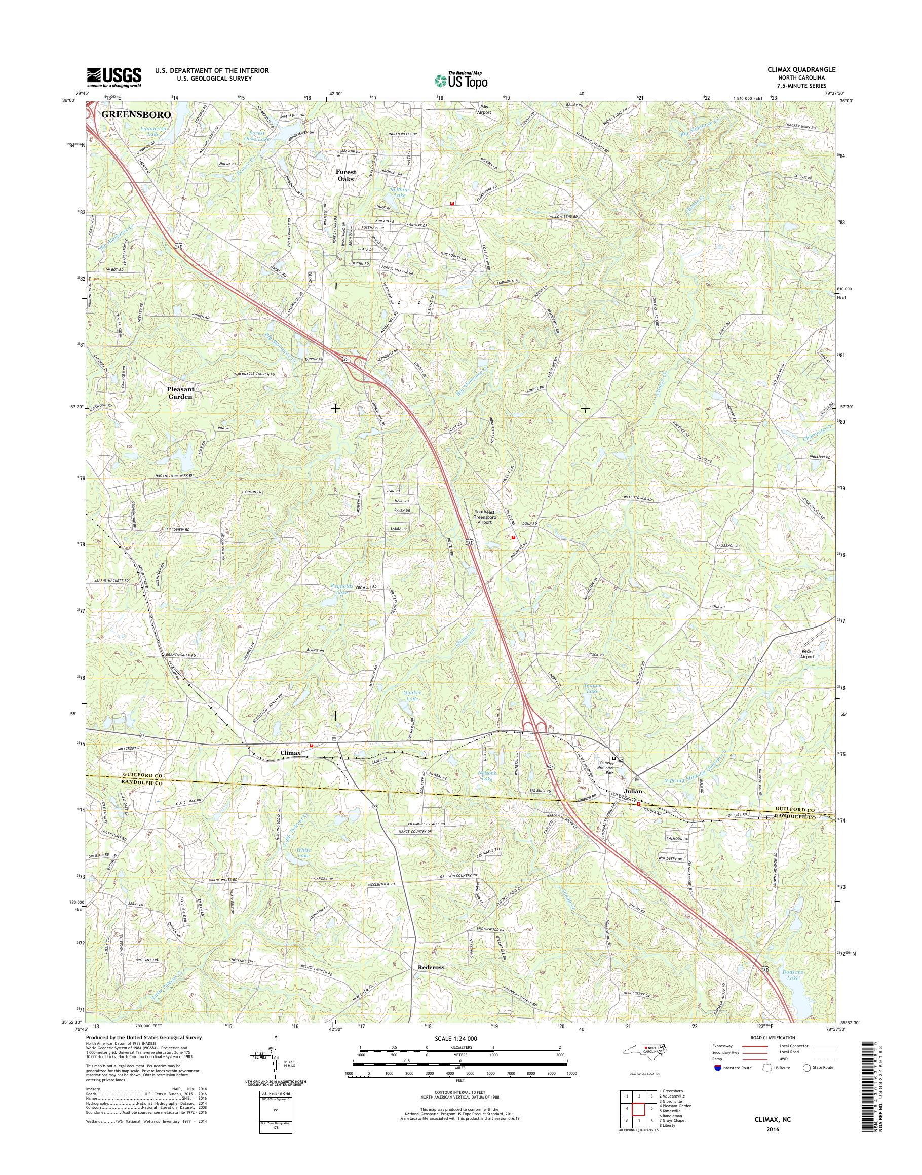MyTopo Climax, North Carolina USGS Quad Topo Map
