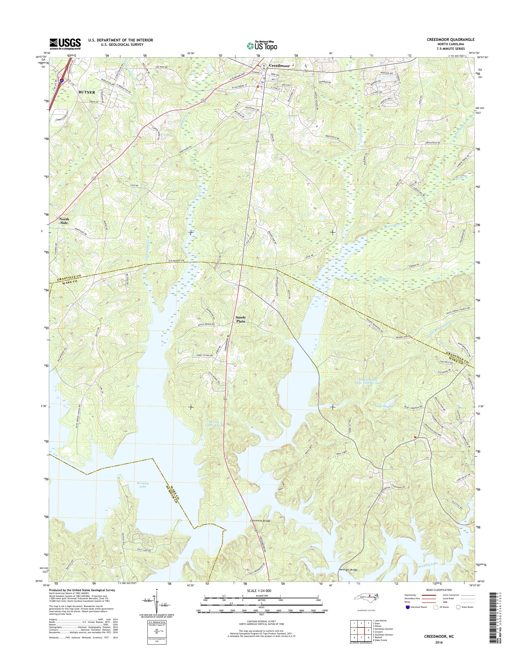 MyTopo Creedmoor, North Carolina USGS Quad Topo Map