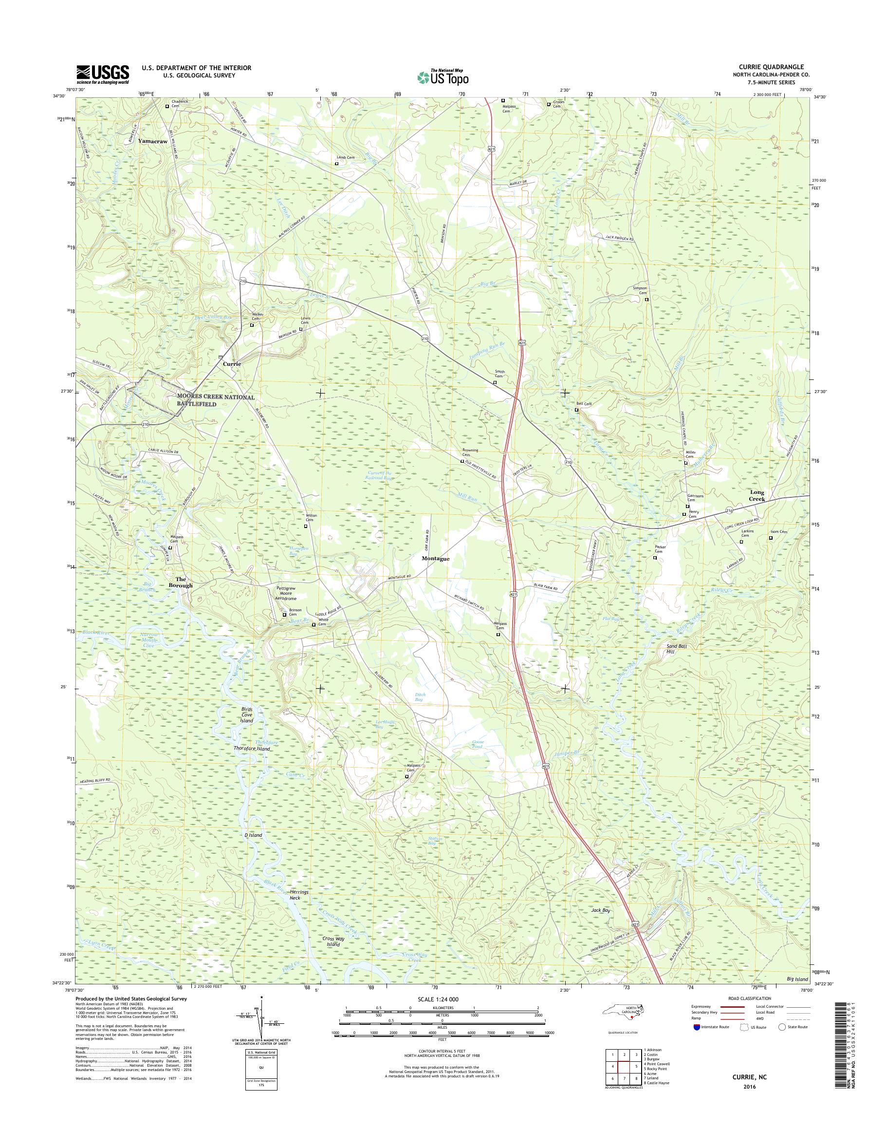 MyTopo Currie, North Carolina USGS Quad Topo Map