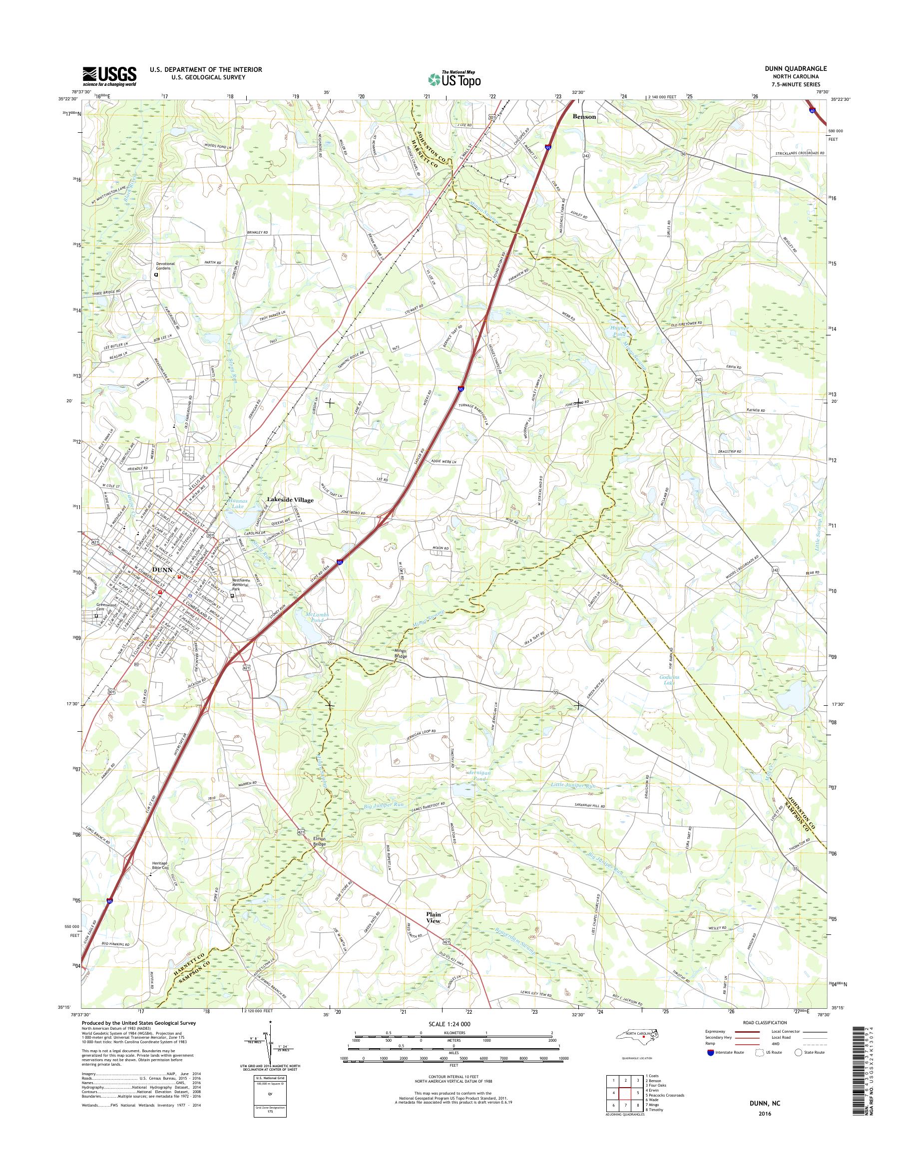 MyTopo Dunn, North Carolina USGS Quad Topo Map
