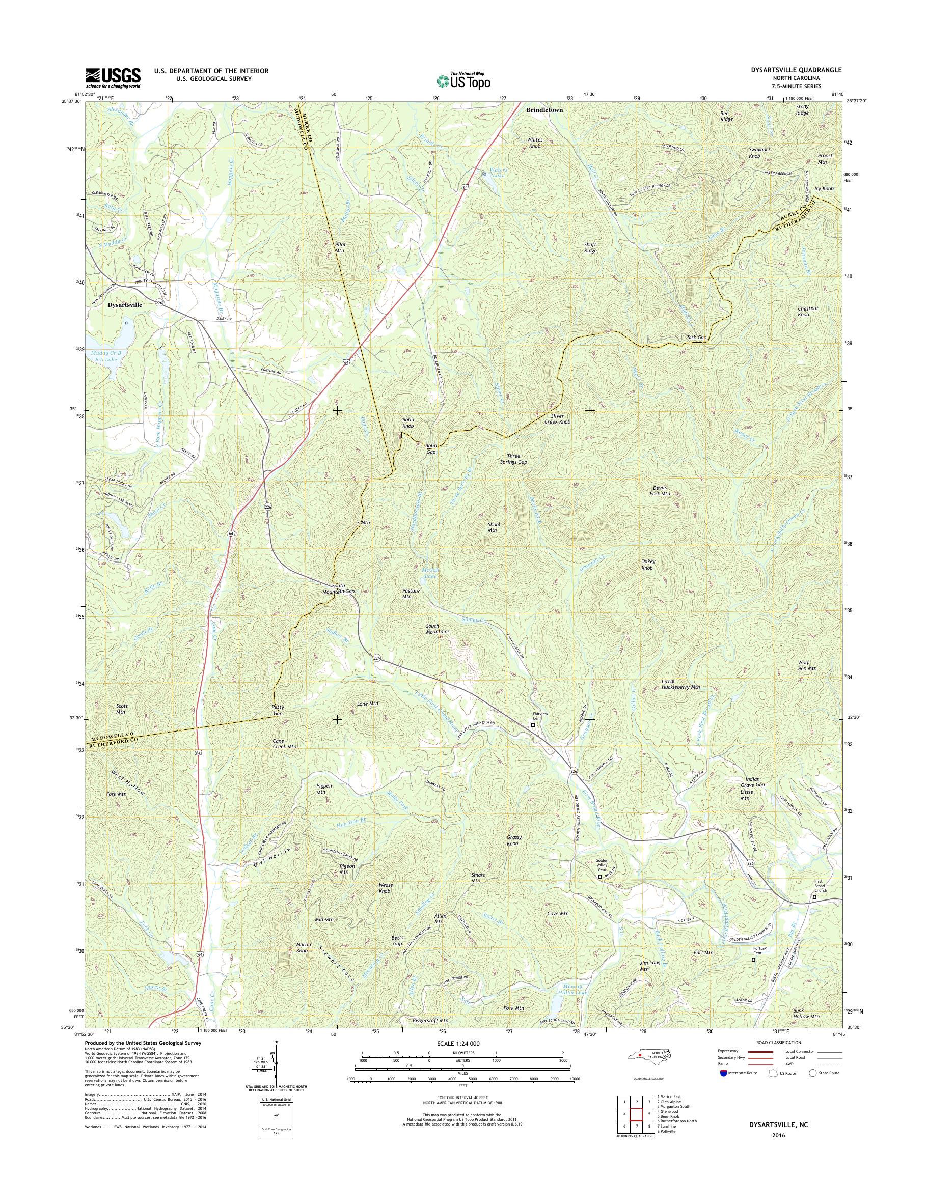 MyTopo Dysartsville, North Carolina USGS Quad Topo Map