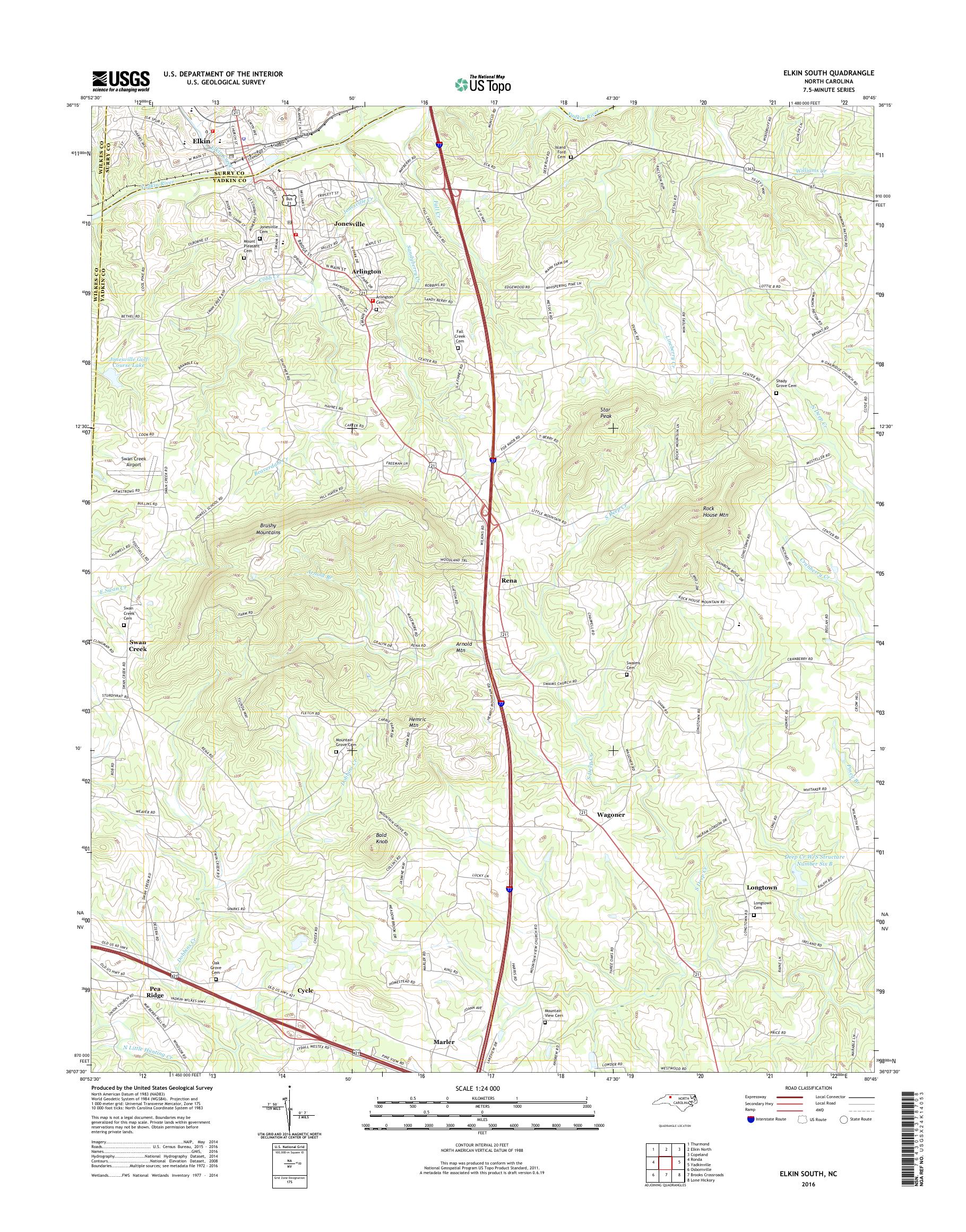 MyTopo Elkin South, North Carolina USGS Quad Topo Map