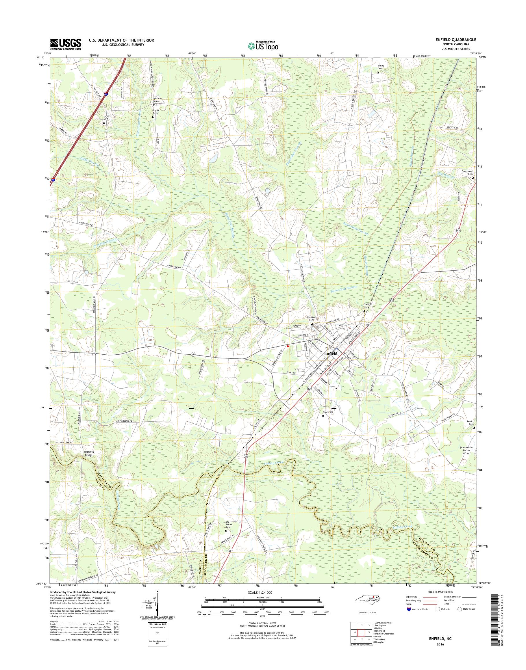 MyTopo Enfield, North Carolina USGS Quad Topo Map