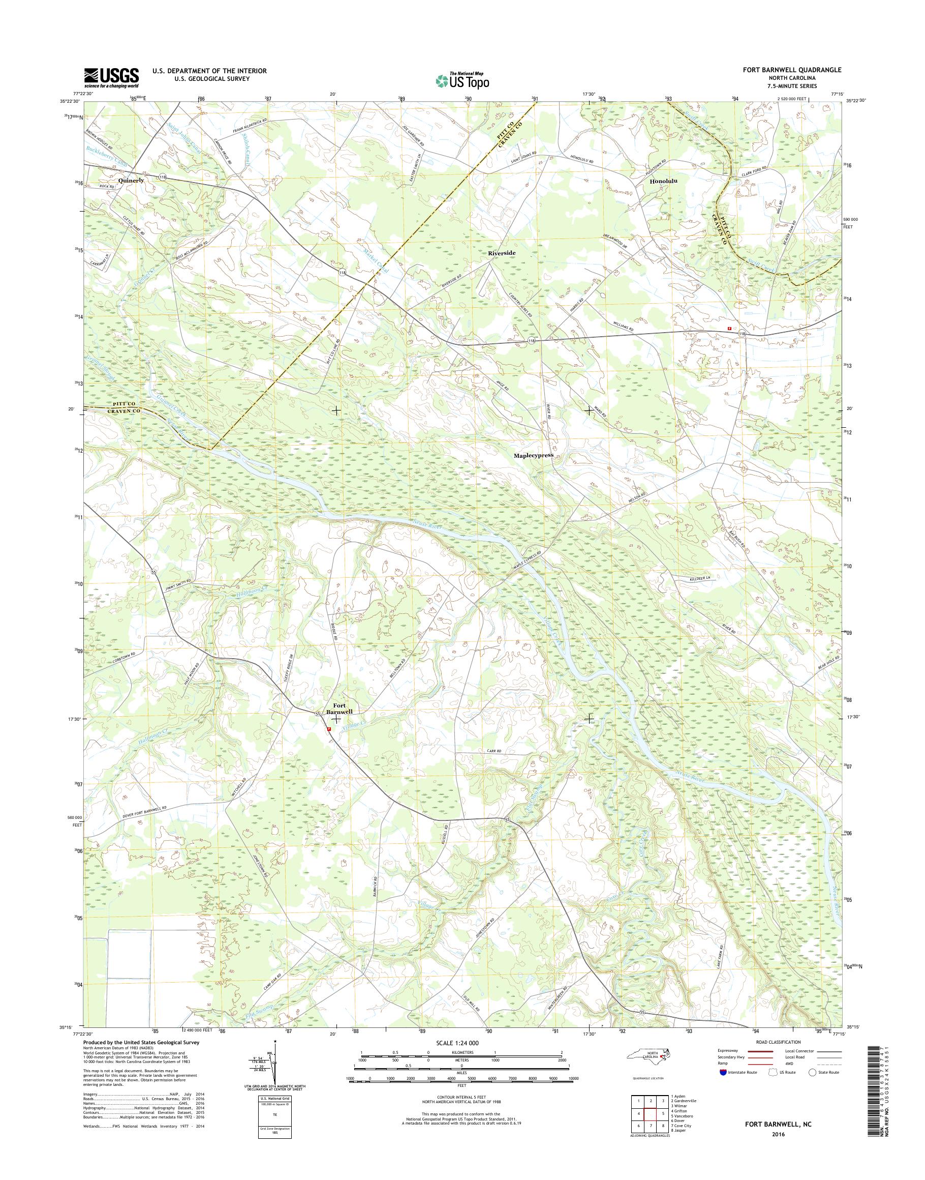 MyTopo Fort Barnwell, North Carolina USGS Quad Topo Map