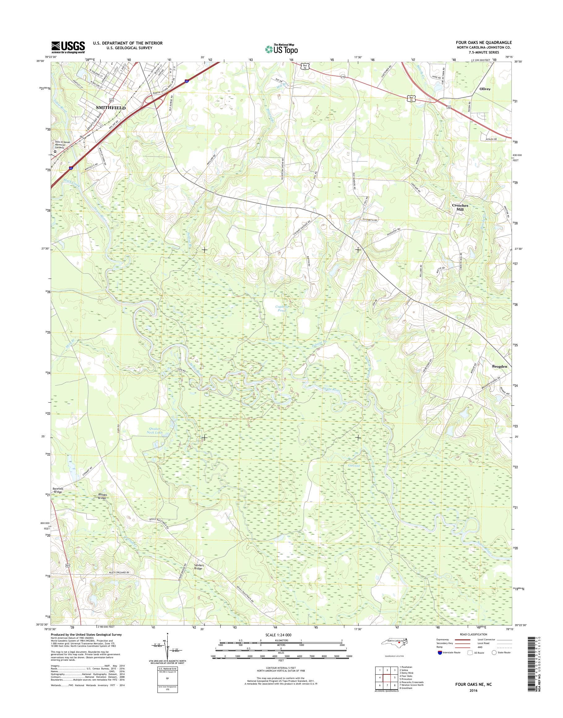 MyTopo Four Oaks Ne, North Carolina USGS Quad Topo Map