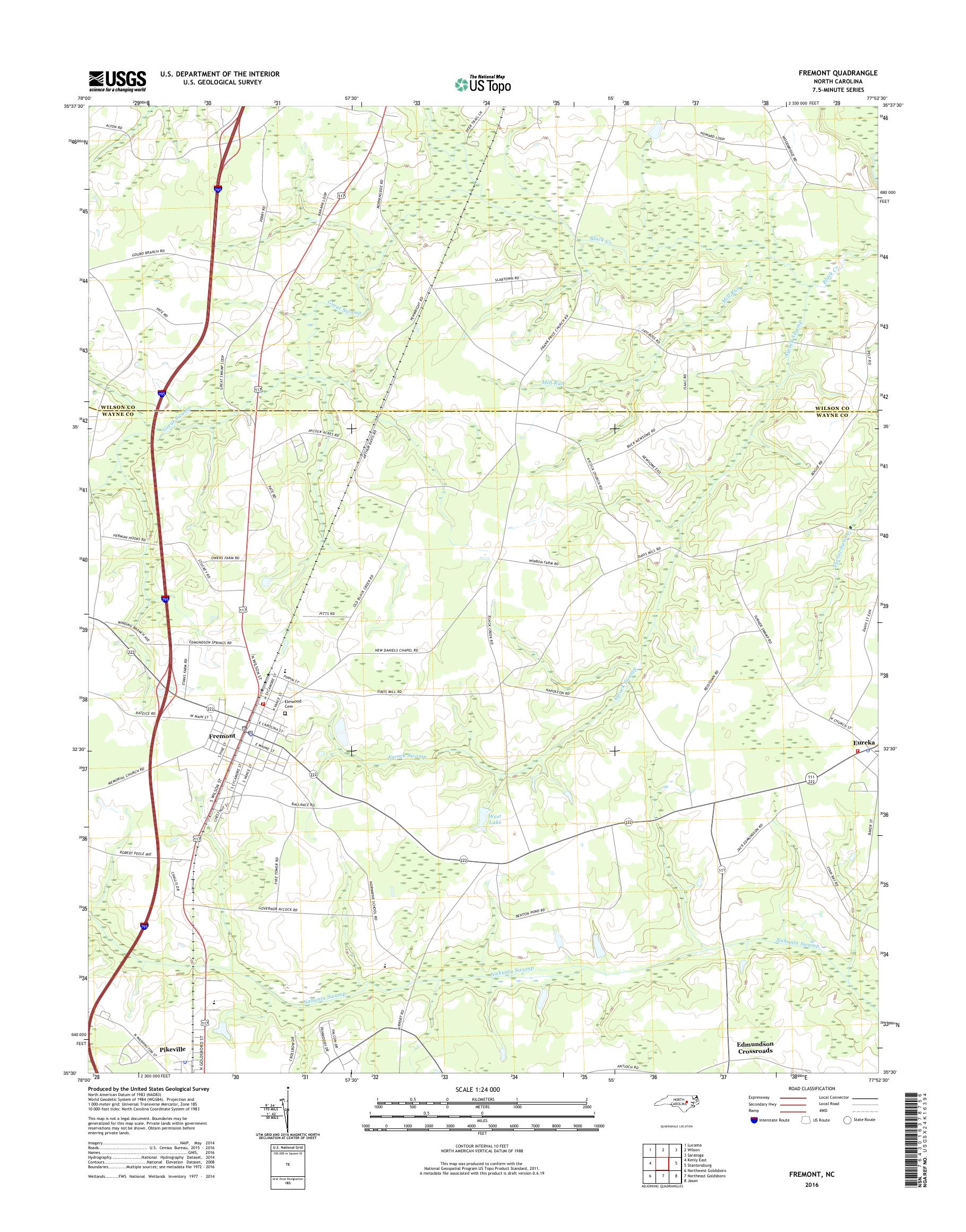 MyTopo Fremont, North Carolina USGS Quad Topo Map