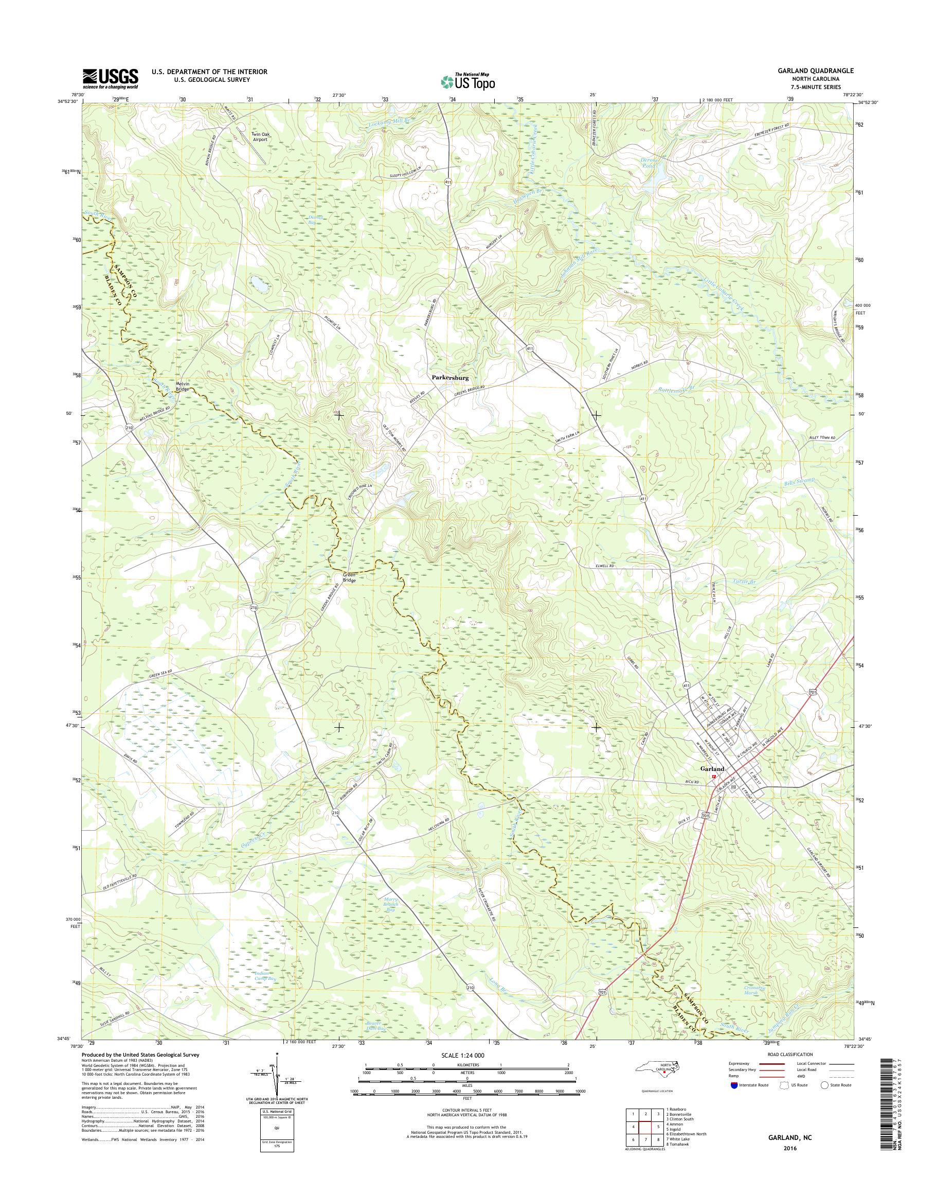 MyTopo Garland, North Carolina USGS Quad Topo Map