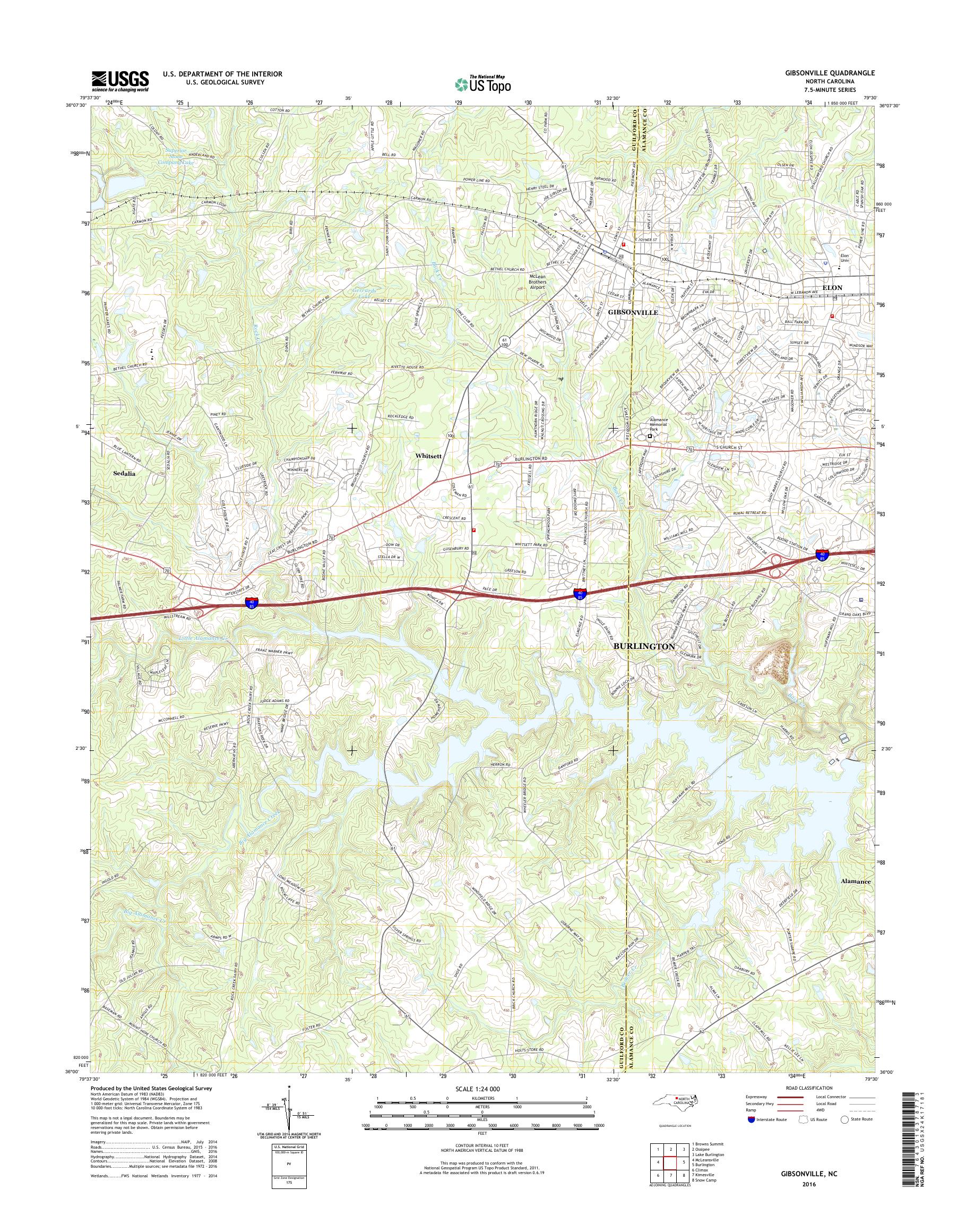 MyTopo Gibsonville, North Carolina USGS Quad Topo Map