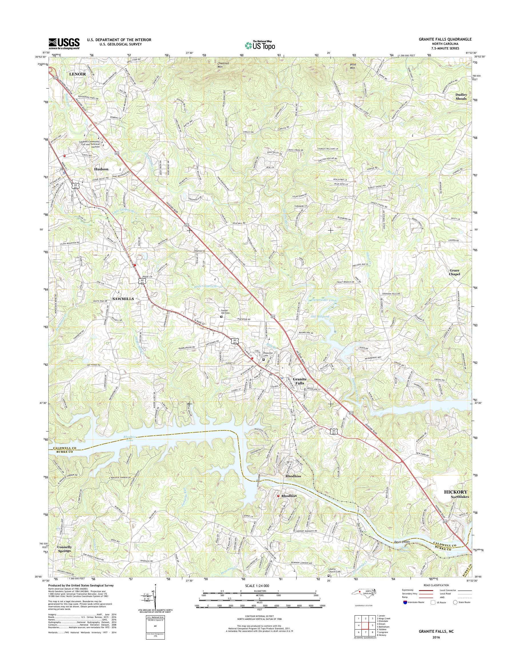 MyTopo Granite Falls, North Carolina USGS Quad Topo Map