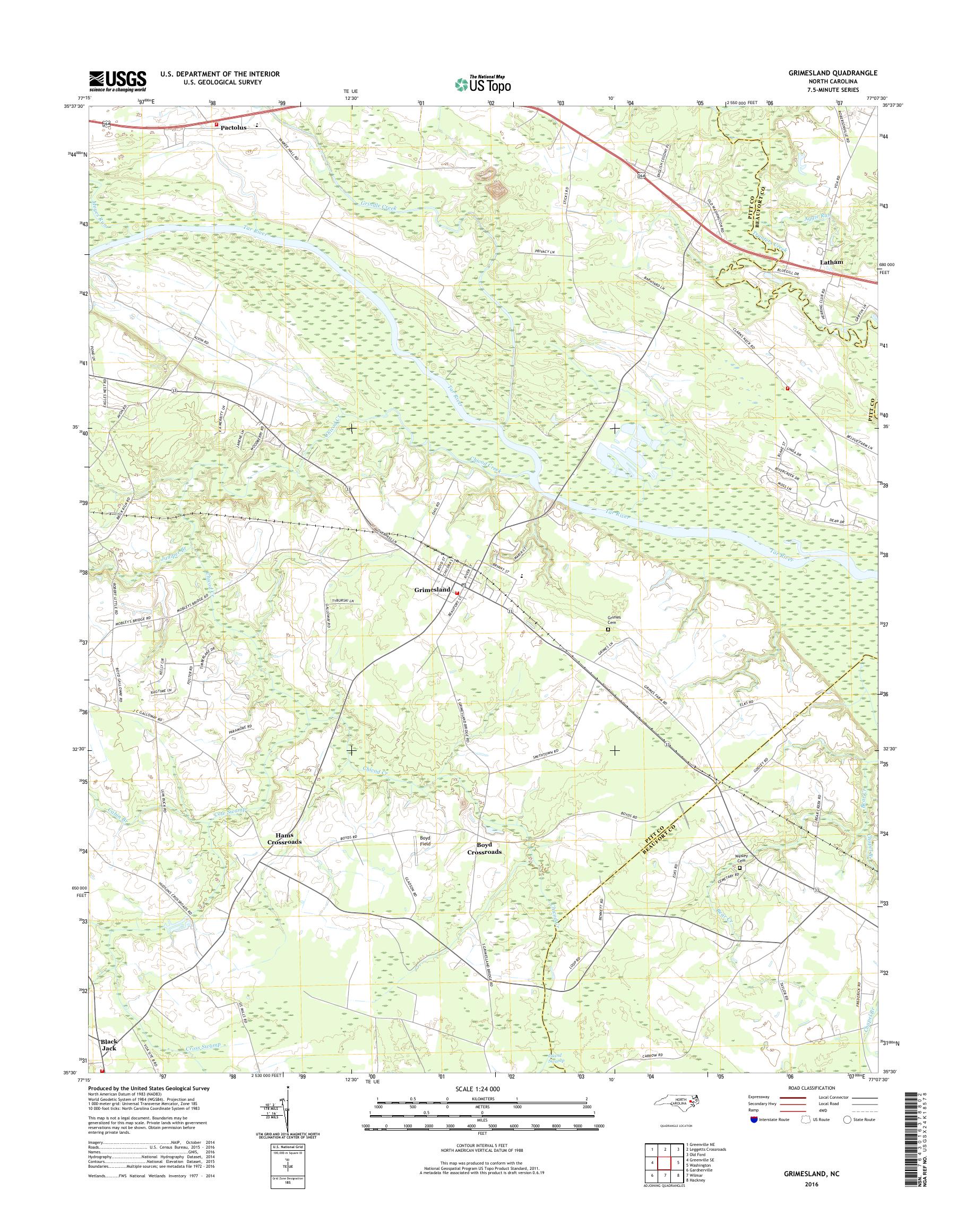 MyTopo Grimesland, North Carolina USGS Quad Topo Map