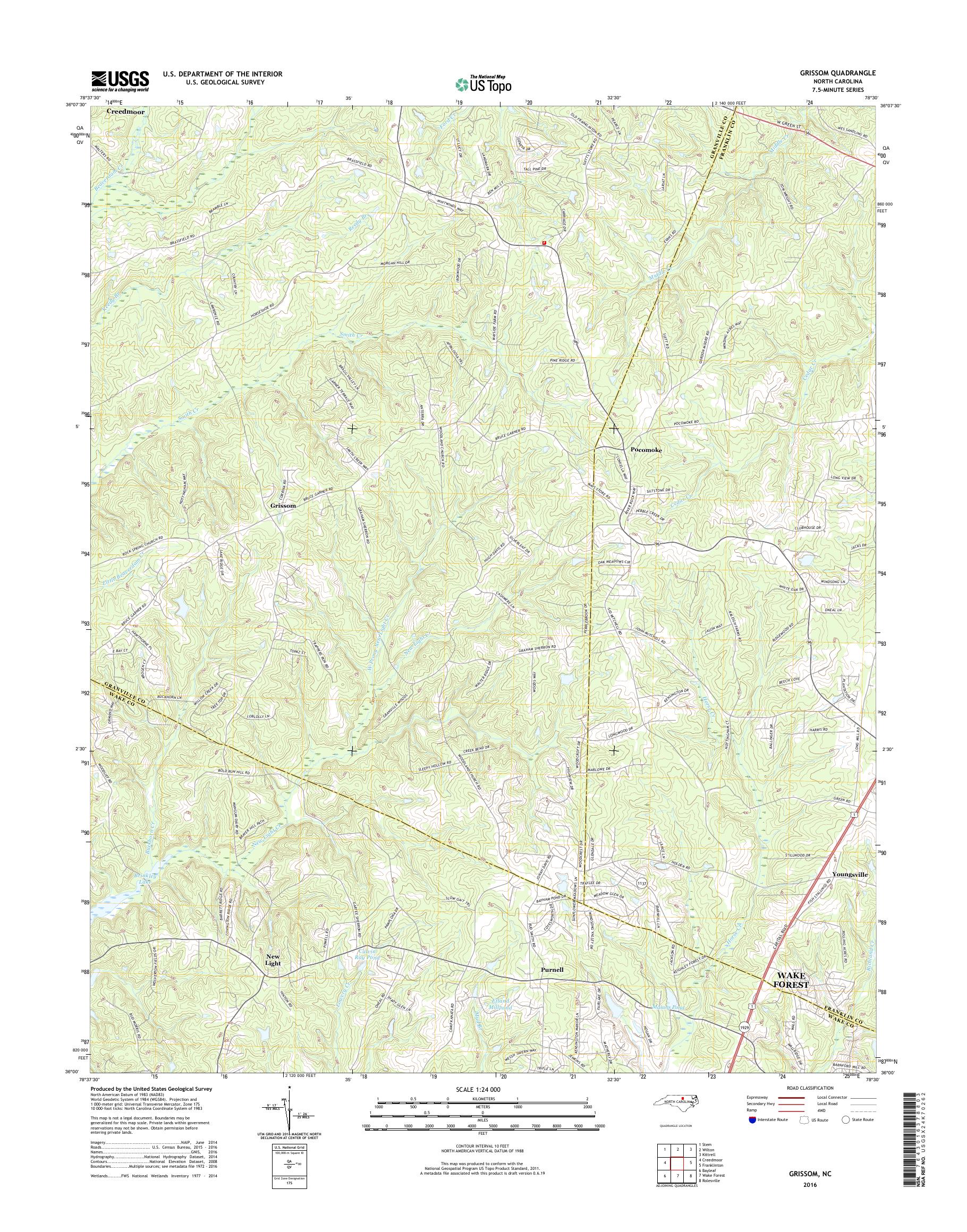 MyTopo Grissom, North Carolina USGS Quad Topo Map