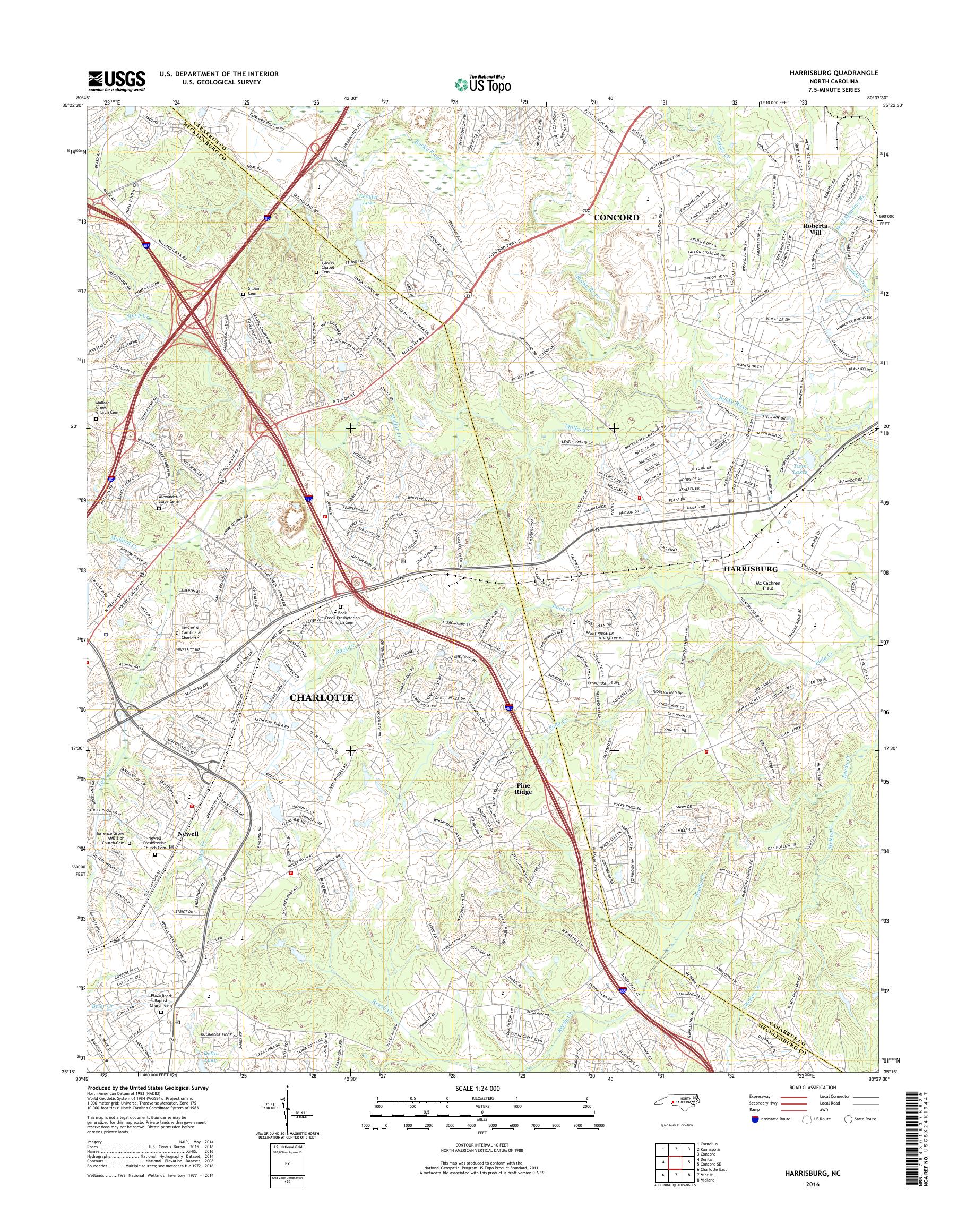 MyTopo Harrisburg, North Carolina USGS Quad Topo Map