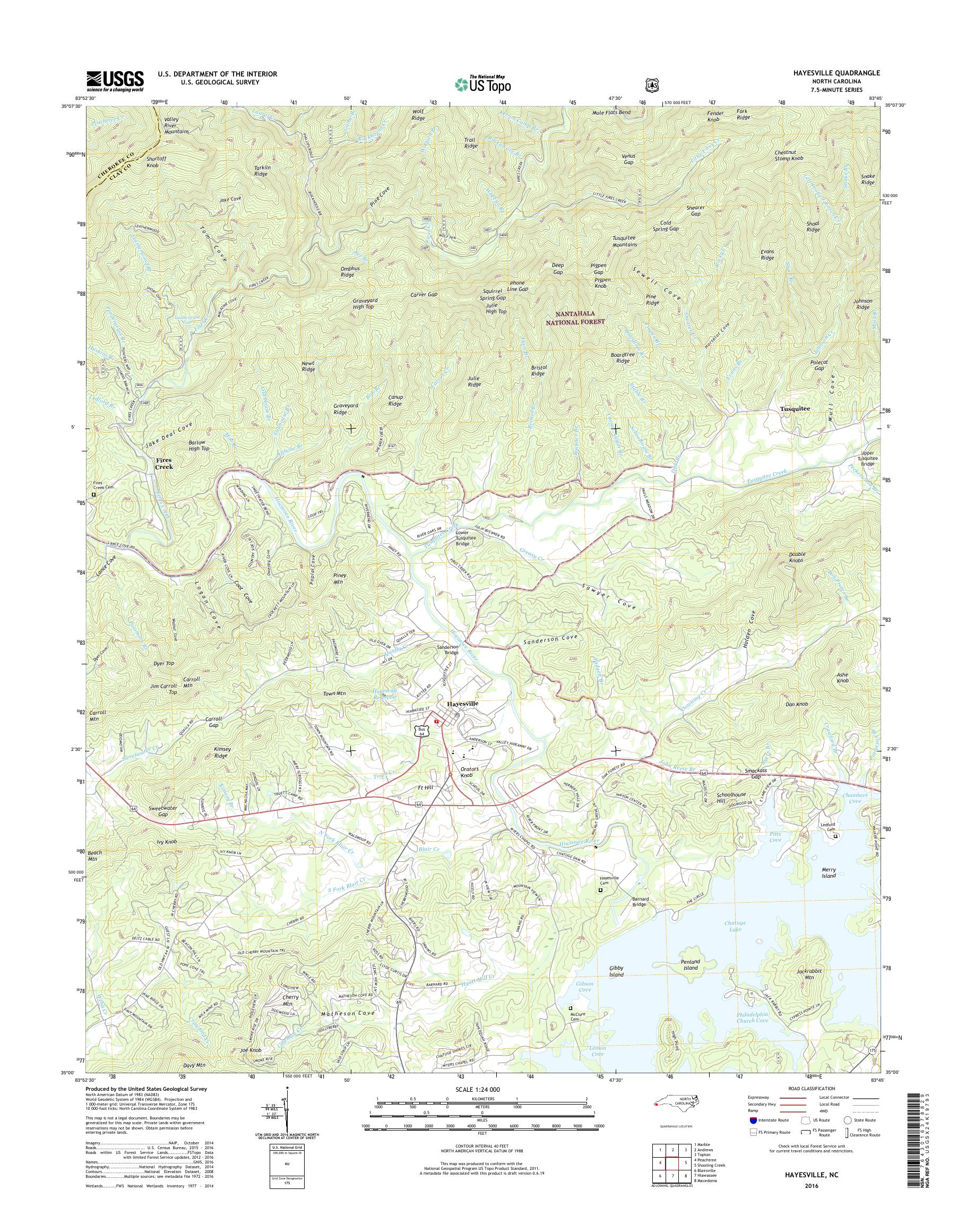 MyTopo Hayesville, North Carolina USGS Quad Topo Map