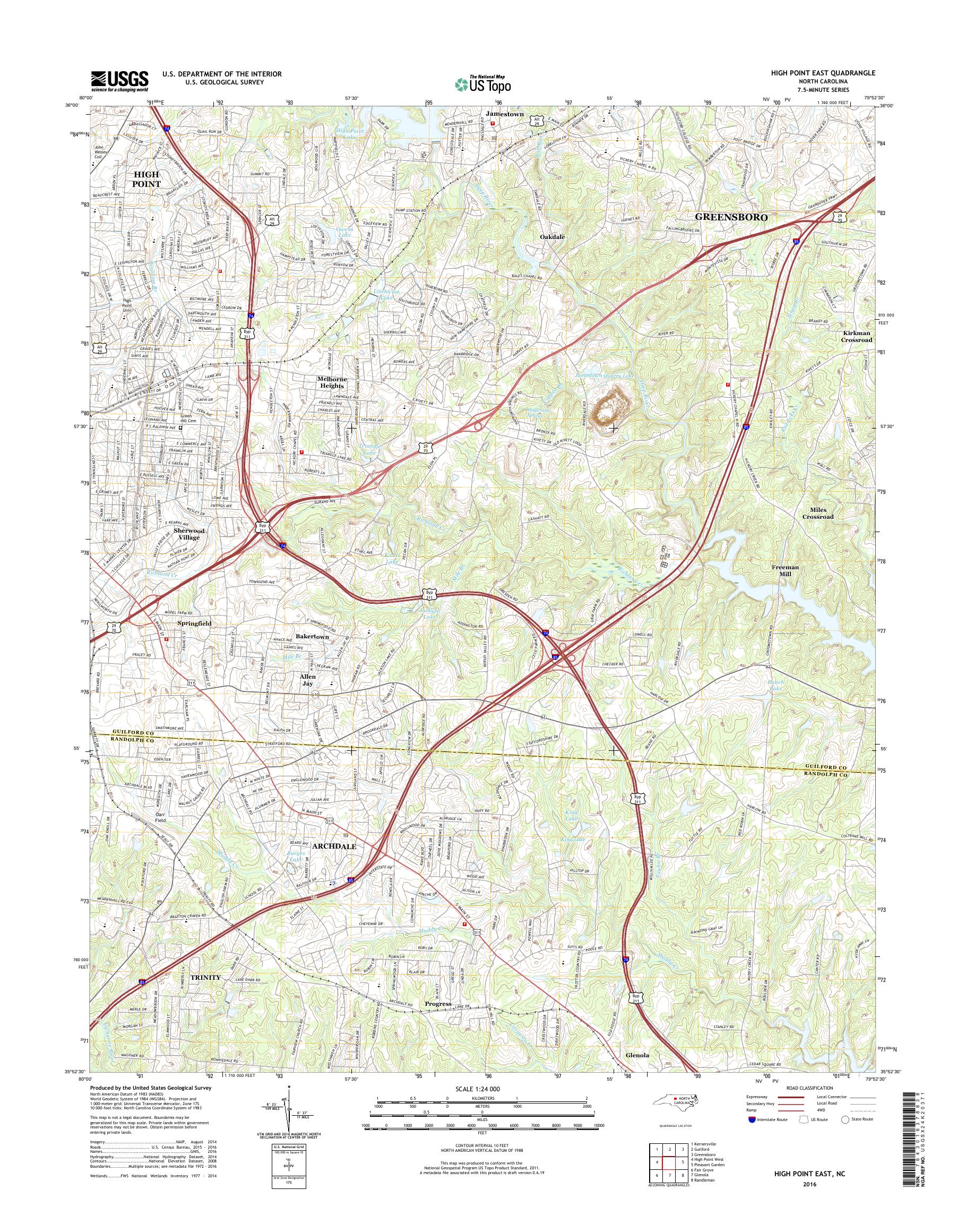 MyTopo High Point East, North Carolina USGS Quad Topo Map