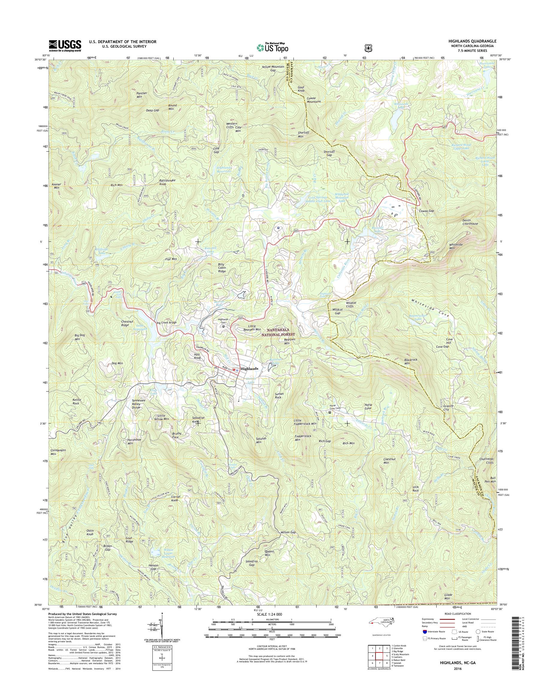 MyTopo Highlands, North Carolina USGS Quad Topo Map