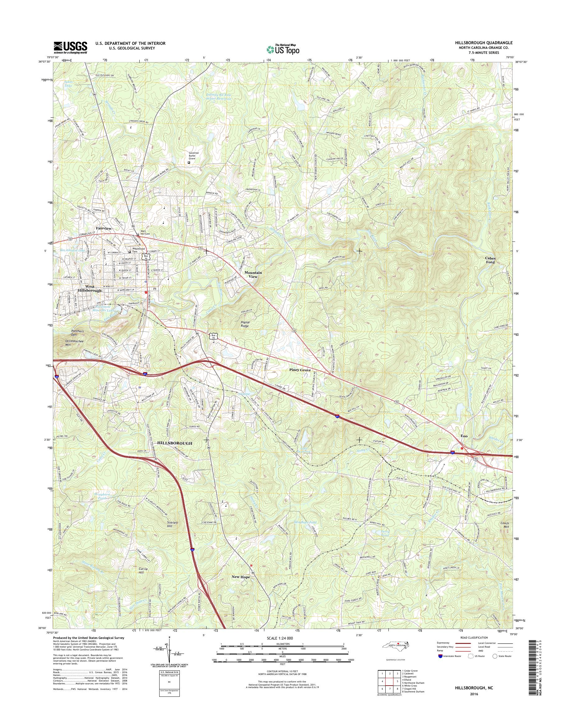 MyTopo Hillsborough, North Carolina USGS Quad Topo Map