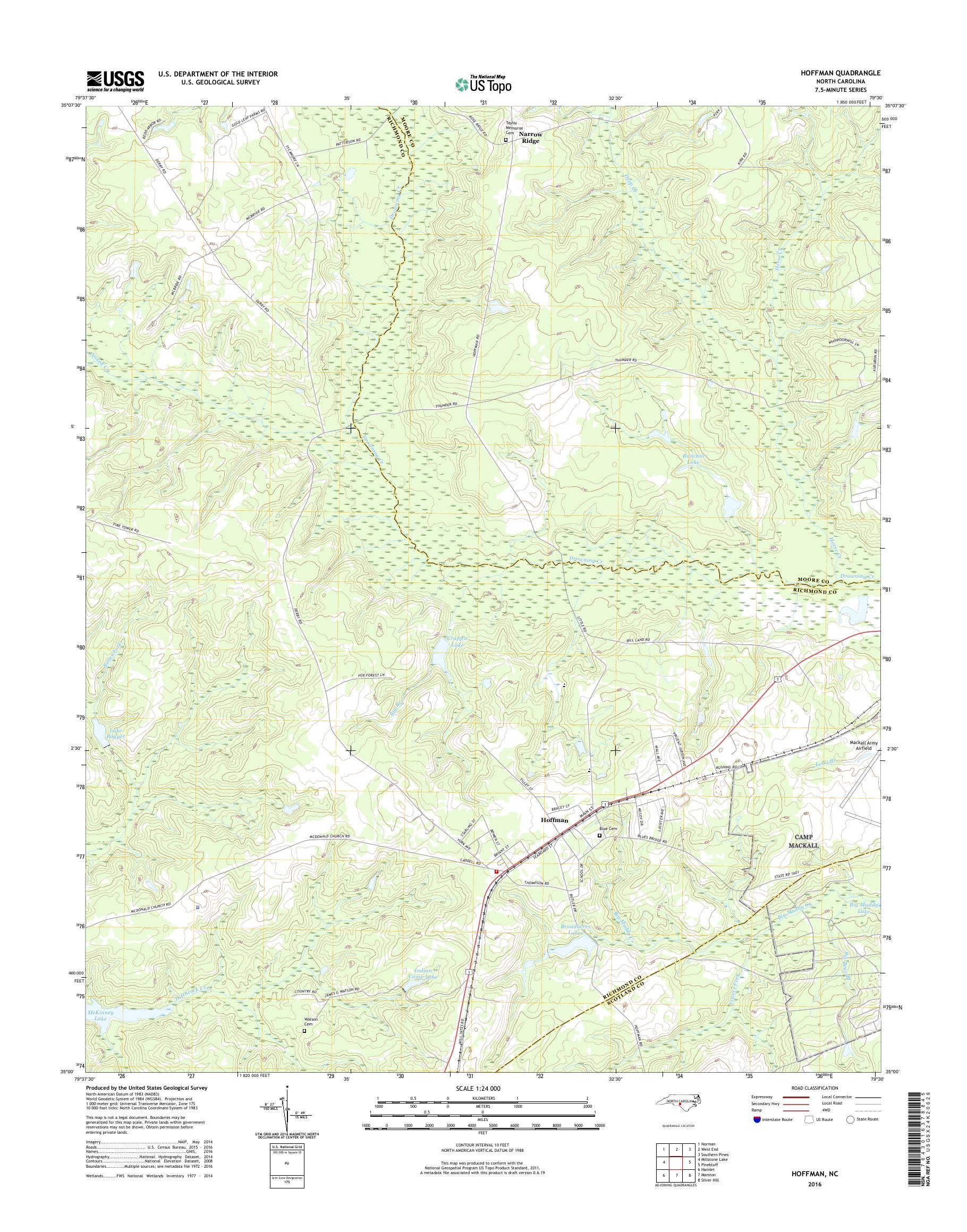 MyTopo Hoffman, North Carolina USGS Quad Topo Map
