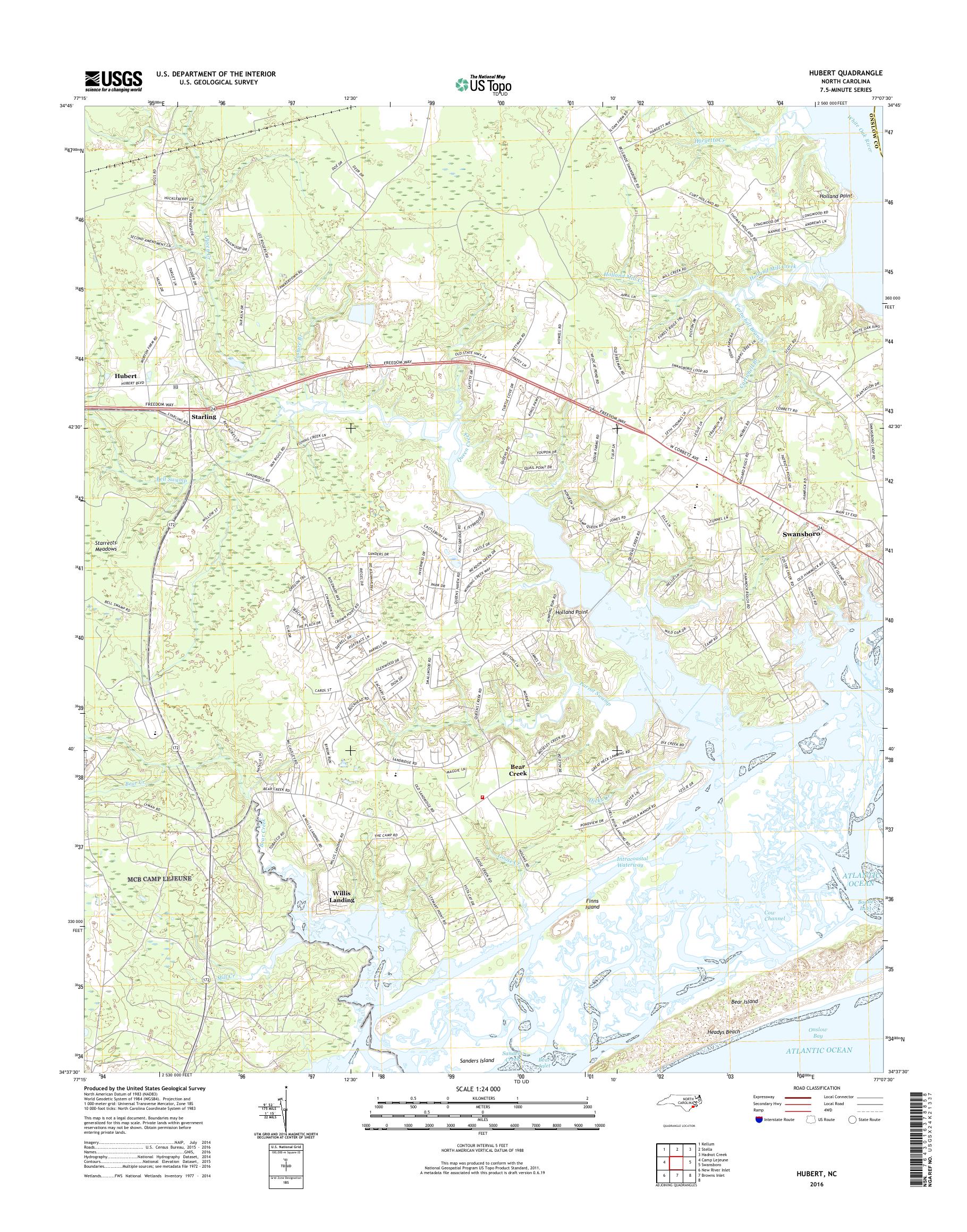MyTopo Hubert, North Carolina USGS Quad Topo Map