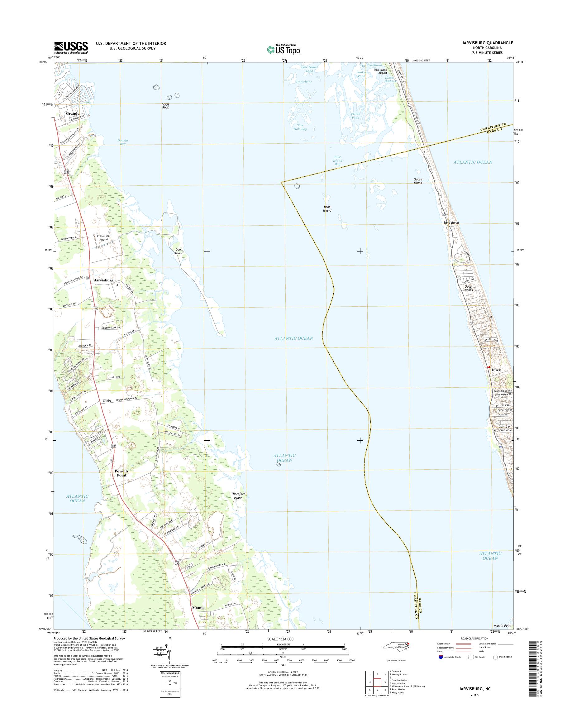 MyTopo Jarvisburg, North Carolina USGS Quad Topo Map