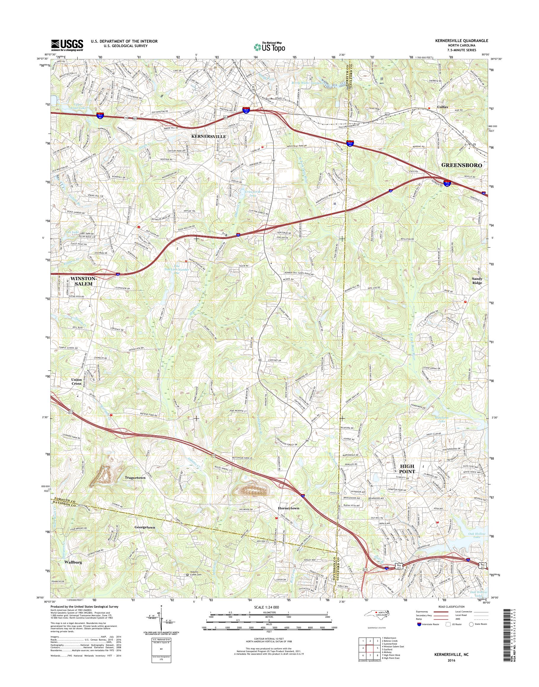 MyTopo Kernersville, North Carolina USGS Quad Topo Map