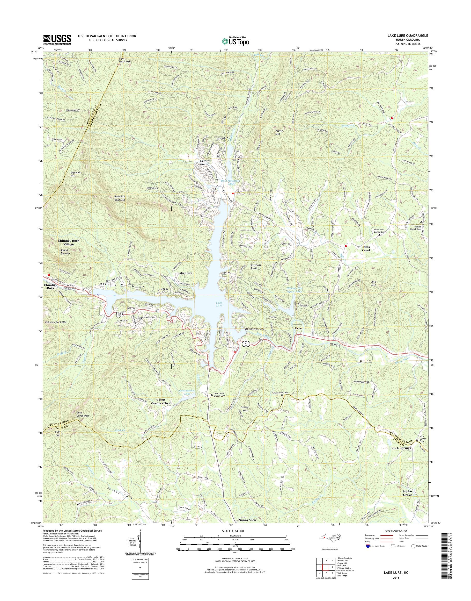 MyTopo Lake Lure, North Carolina USGS Quad Topo Map