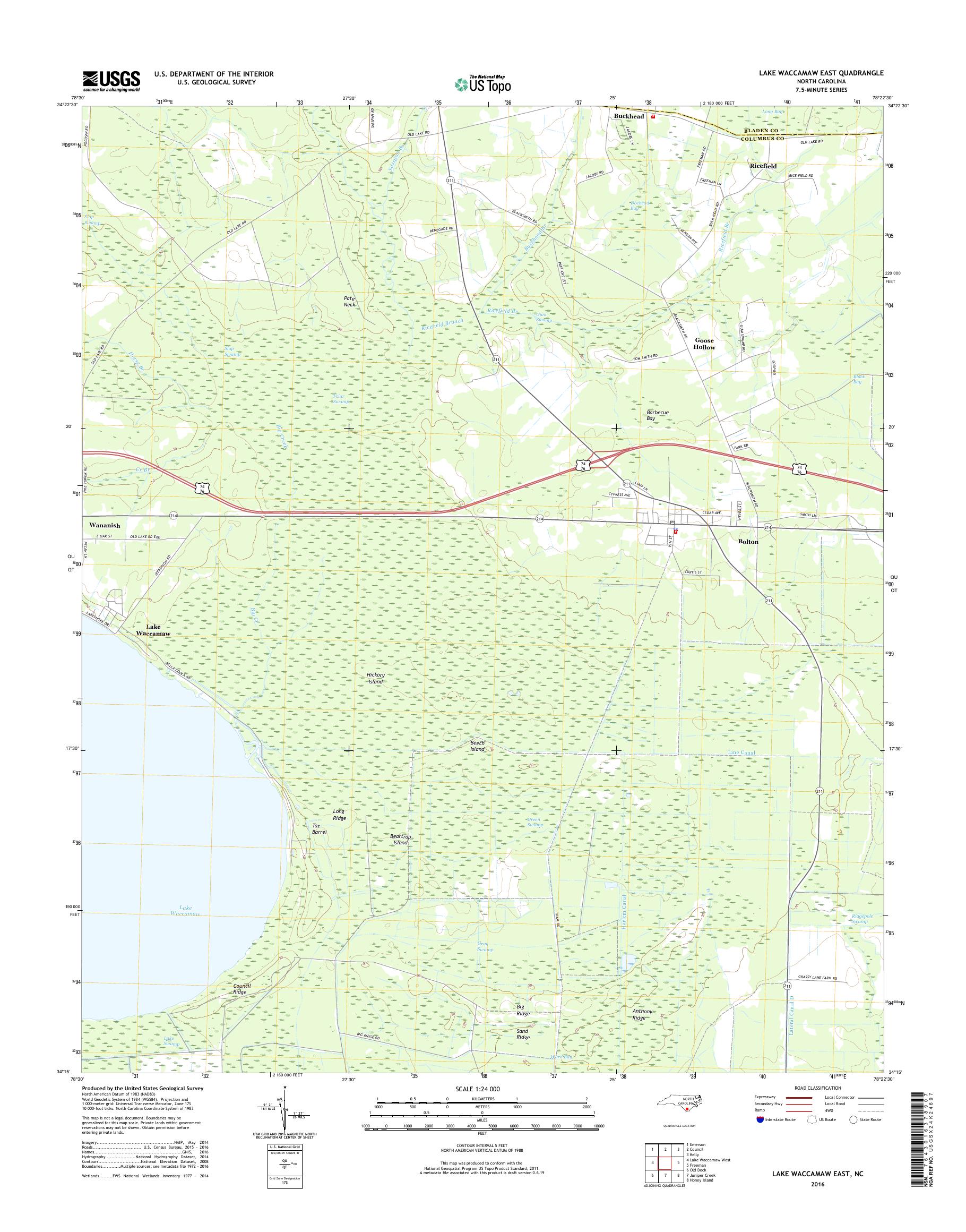 MyTopo Lake Waccamaw East, North Carolina USGS Quad Topo Map