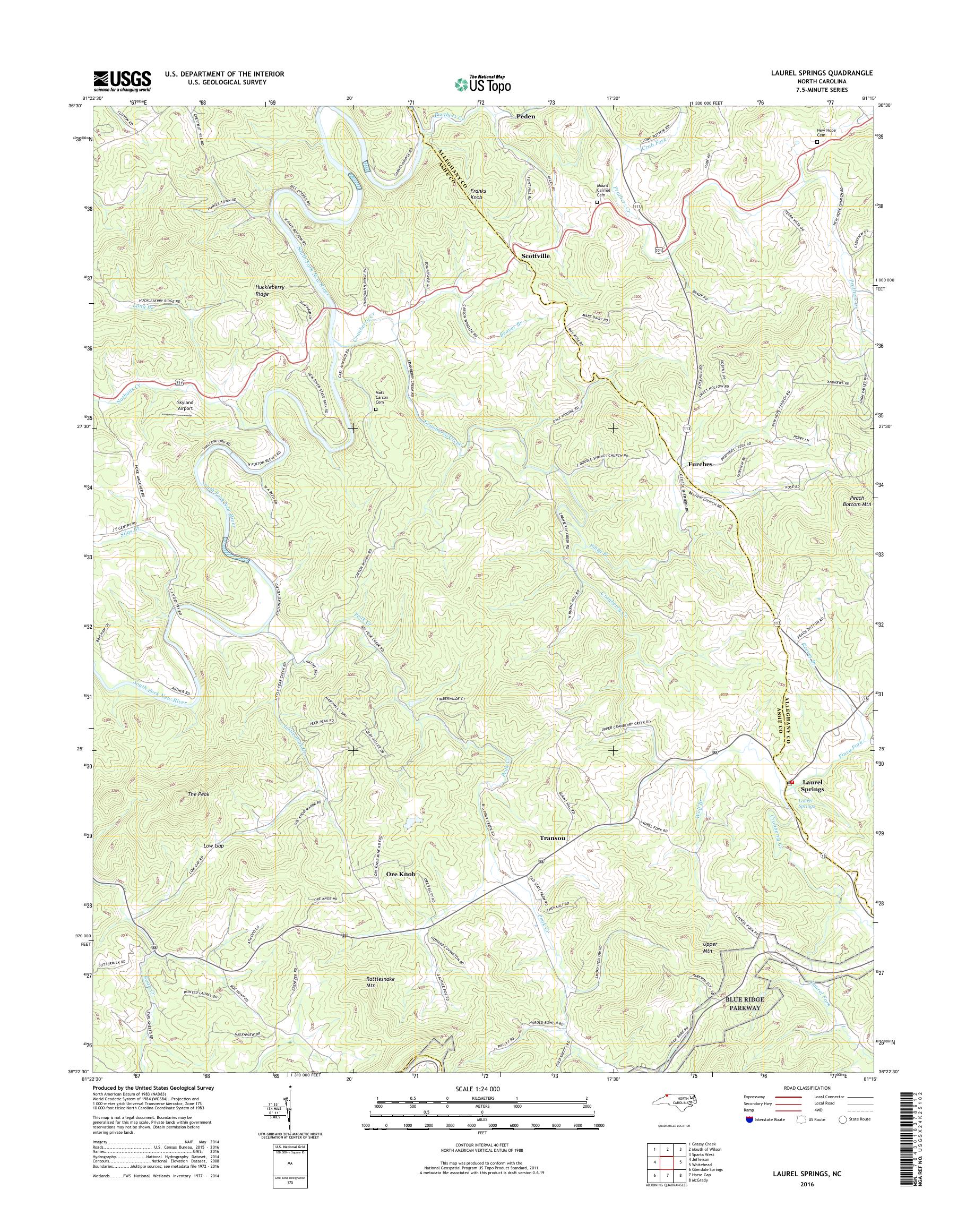 MyTopo Laurel Springs, North Carolina USGS Quad Topo Map