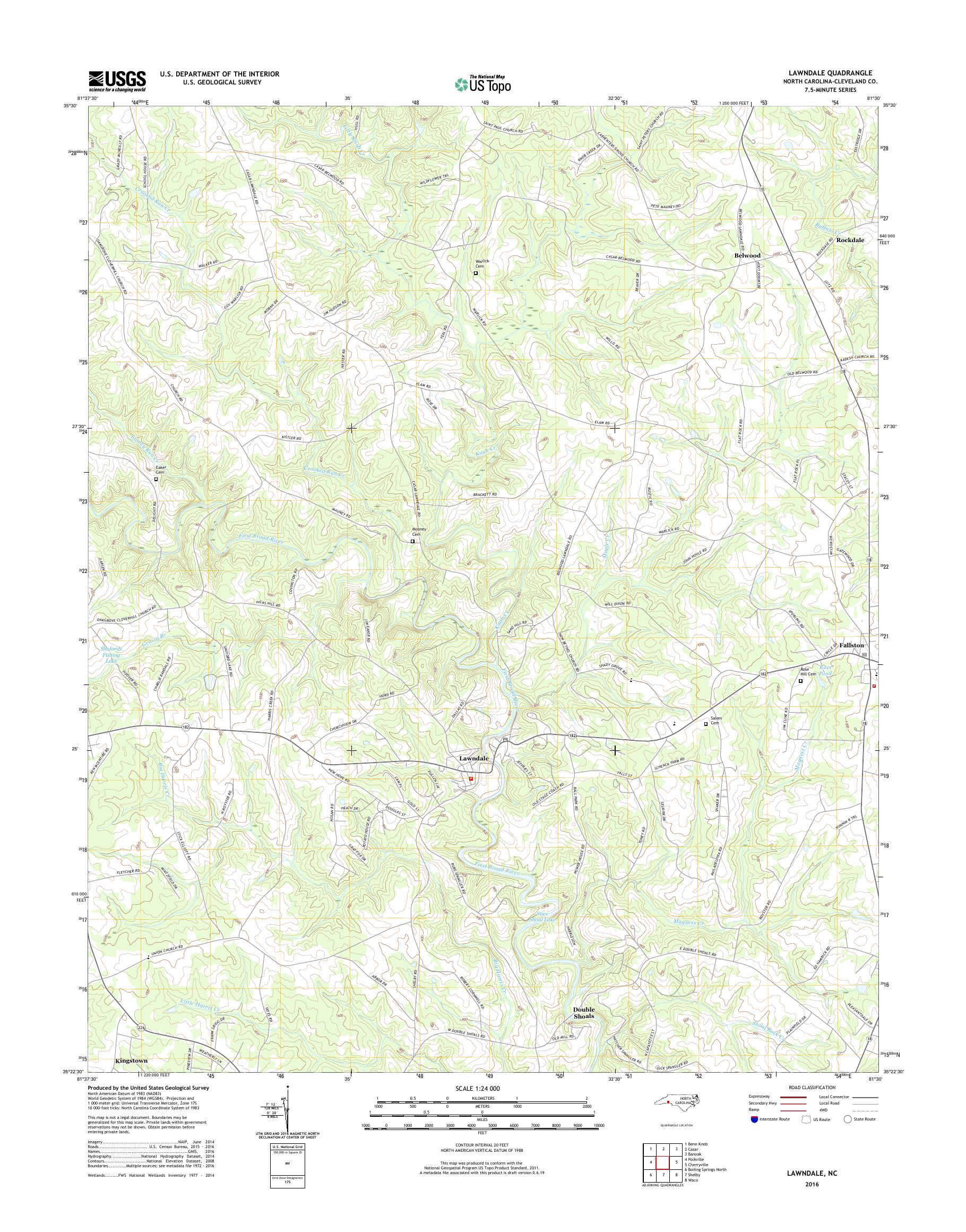 MyTopo Lawndale, North Carolina USGS Quad Topo Map