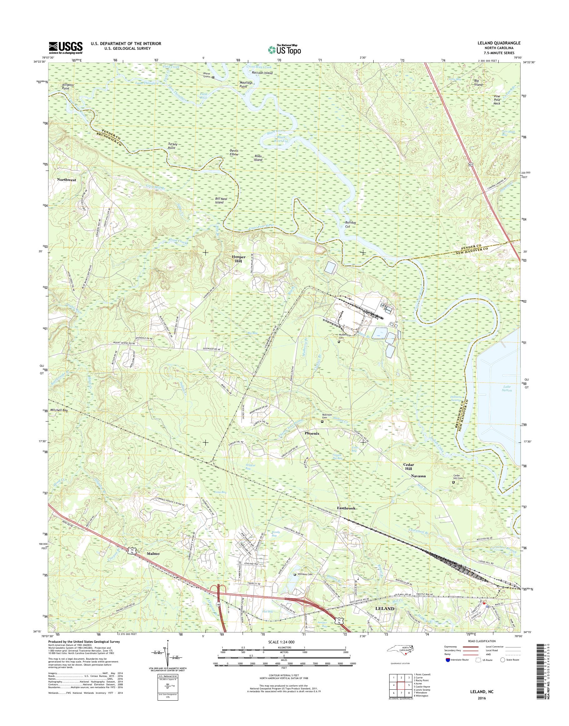 MyTopo Leland, North Carolina USGS Quad Topo Map