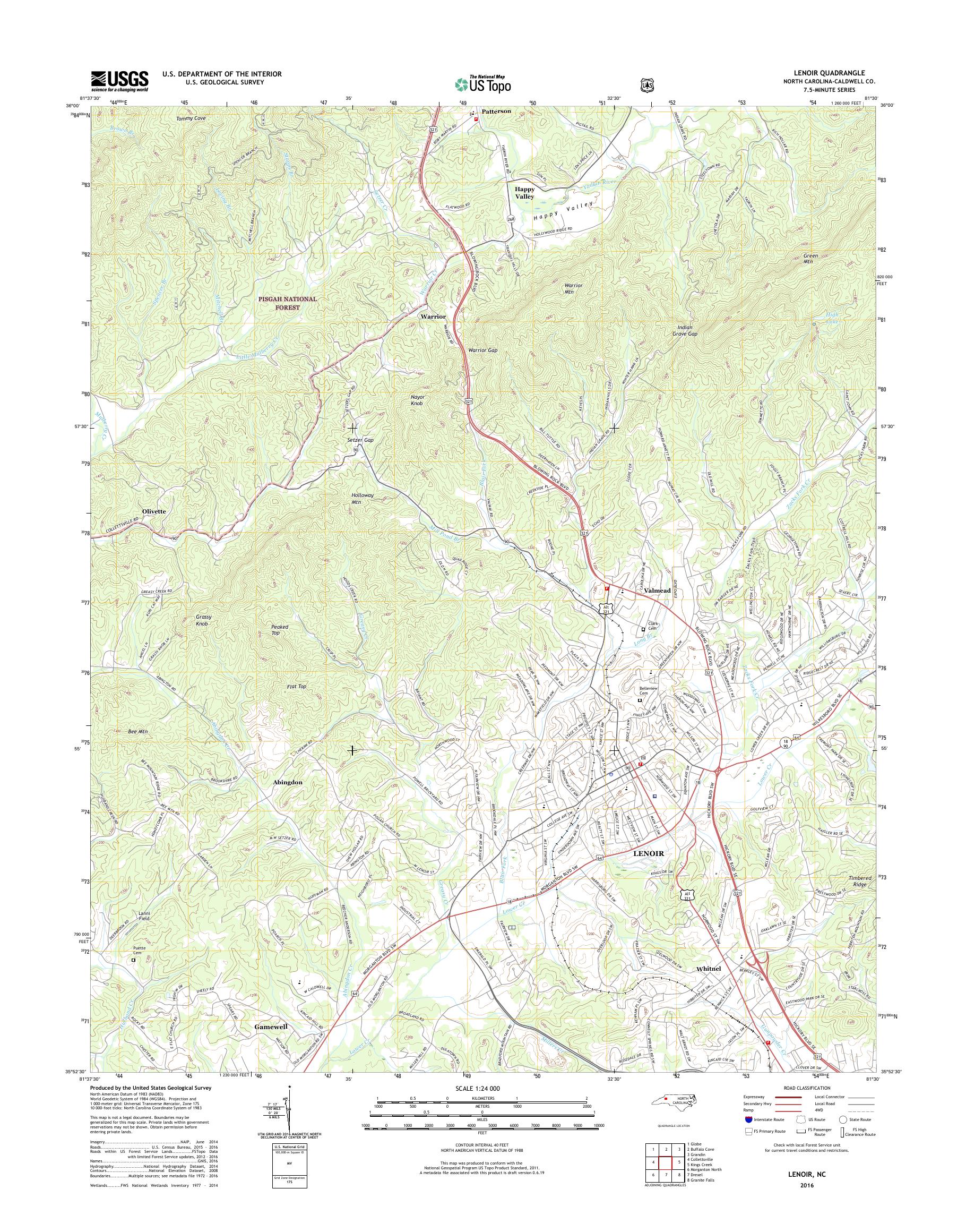 MyTopo Lenoir, North Carolina USGS Quad Topo Map