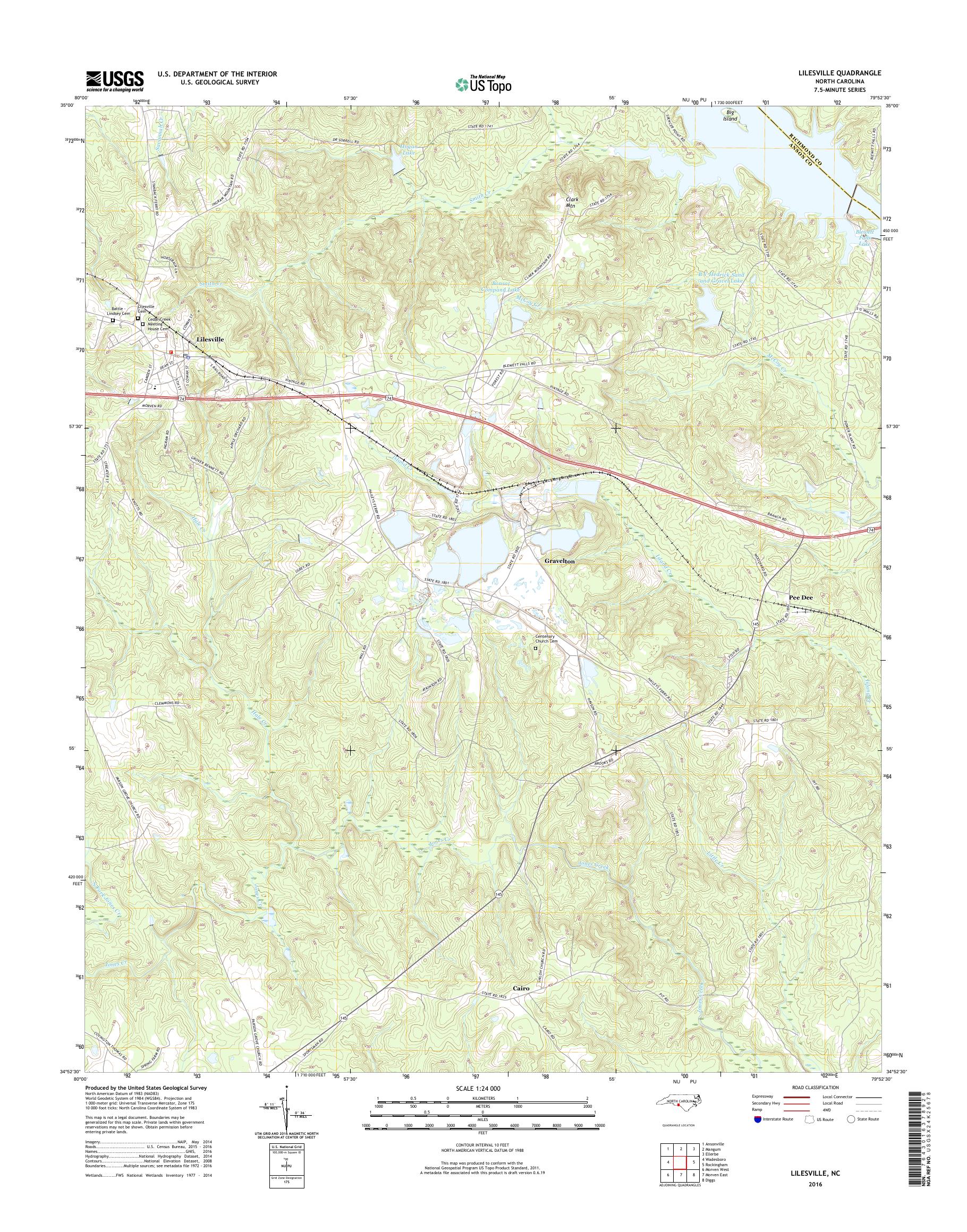 MyTopo Lilesville, North Carolina USGS Quad Topo Map