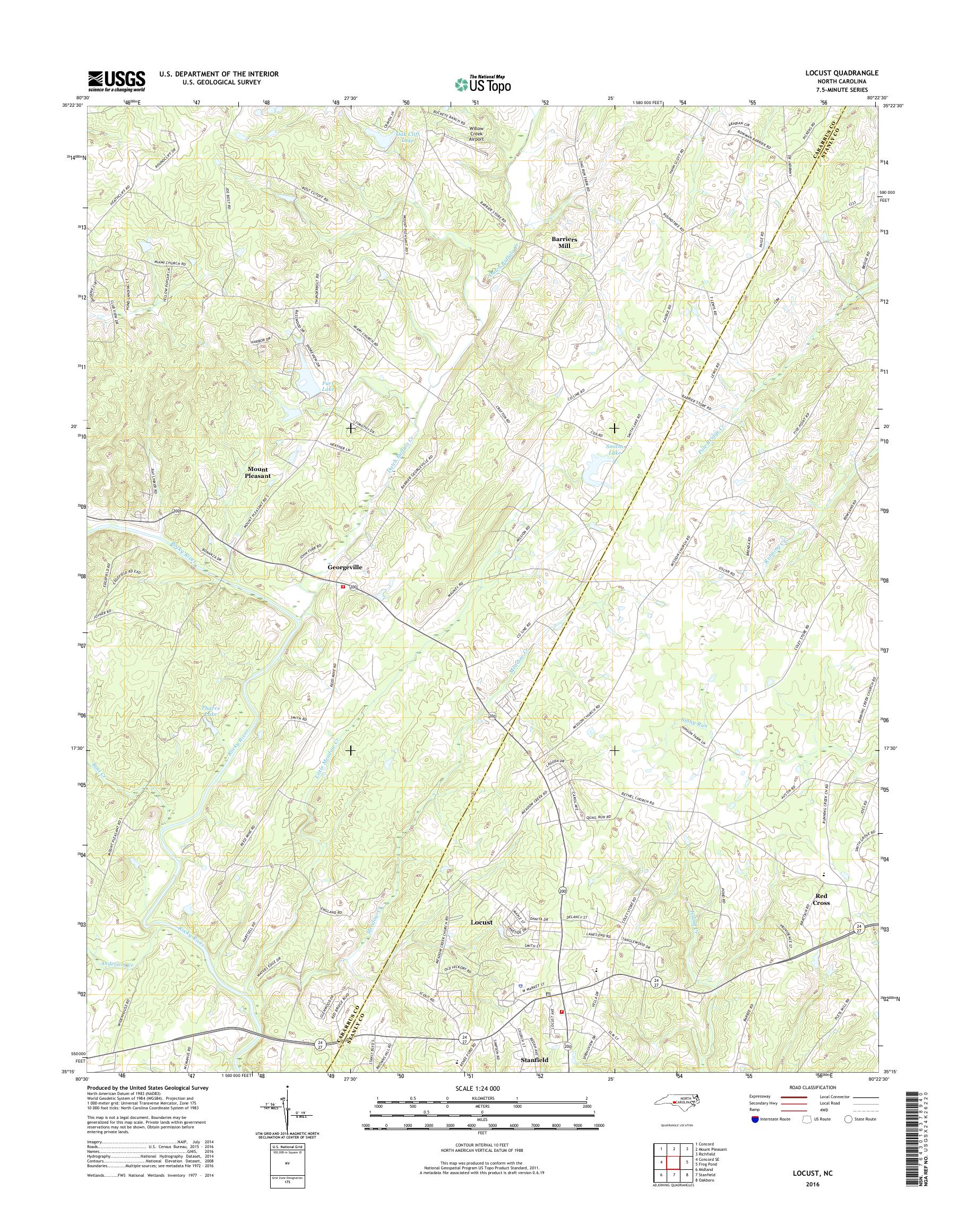 MyTopo Locust, North Carolina USGS Quad Topo Map