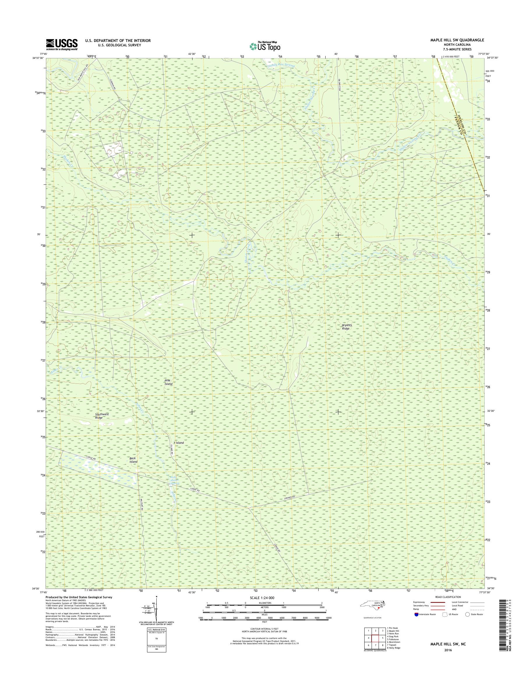 MyTopo Maple Hill SW, North Carolina USGS Quad Topo Map