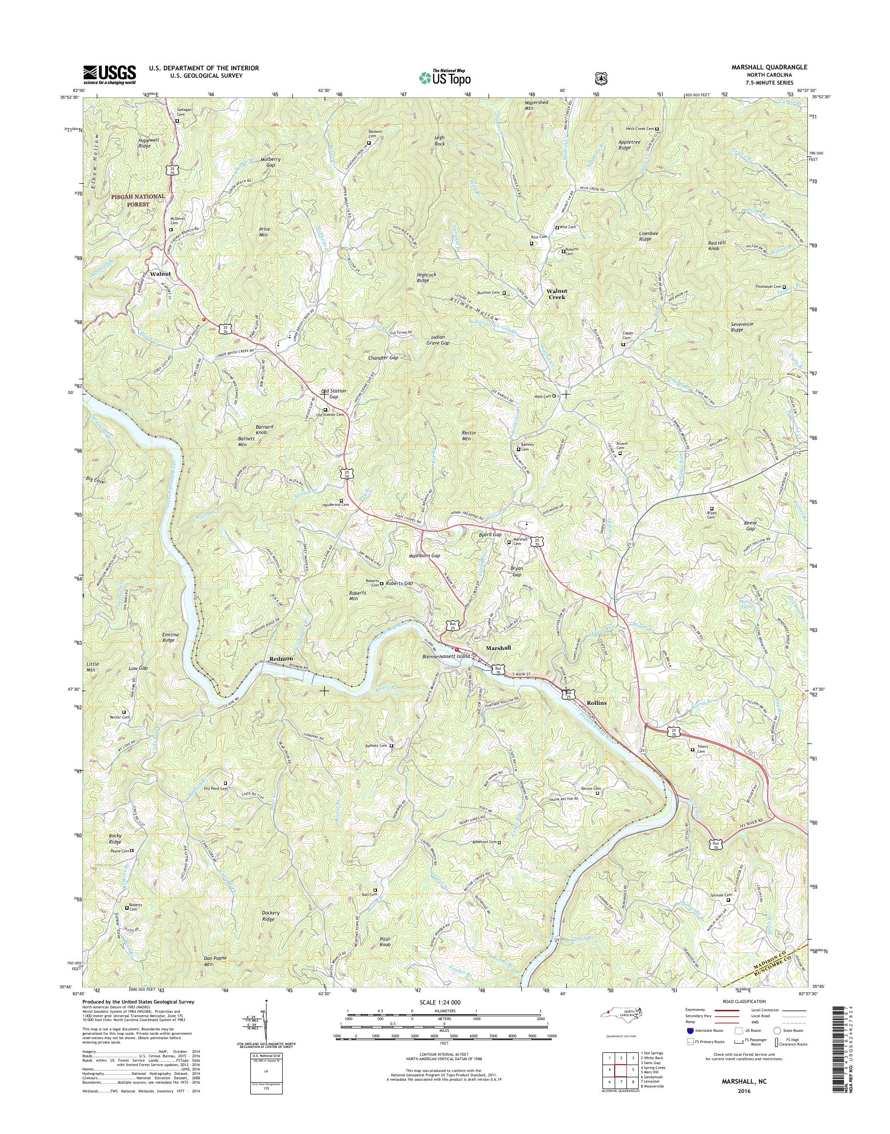 MyTopo Marshall, North Carolina USGS Quad Topo Map