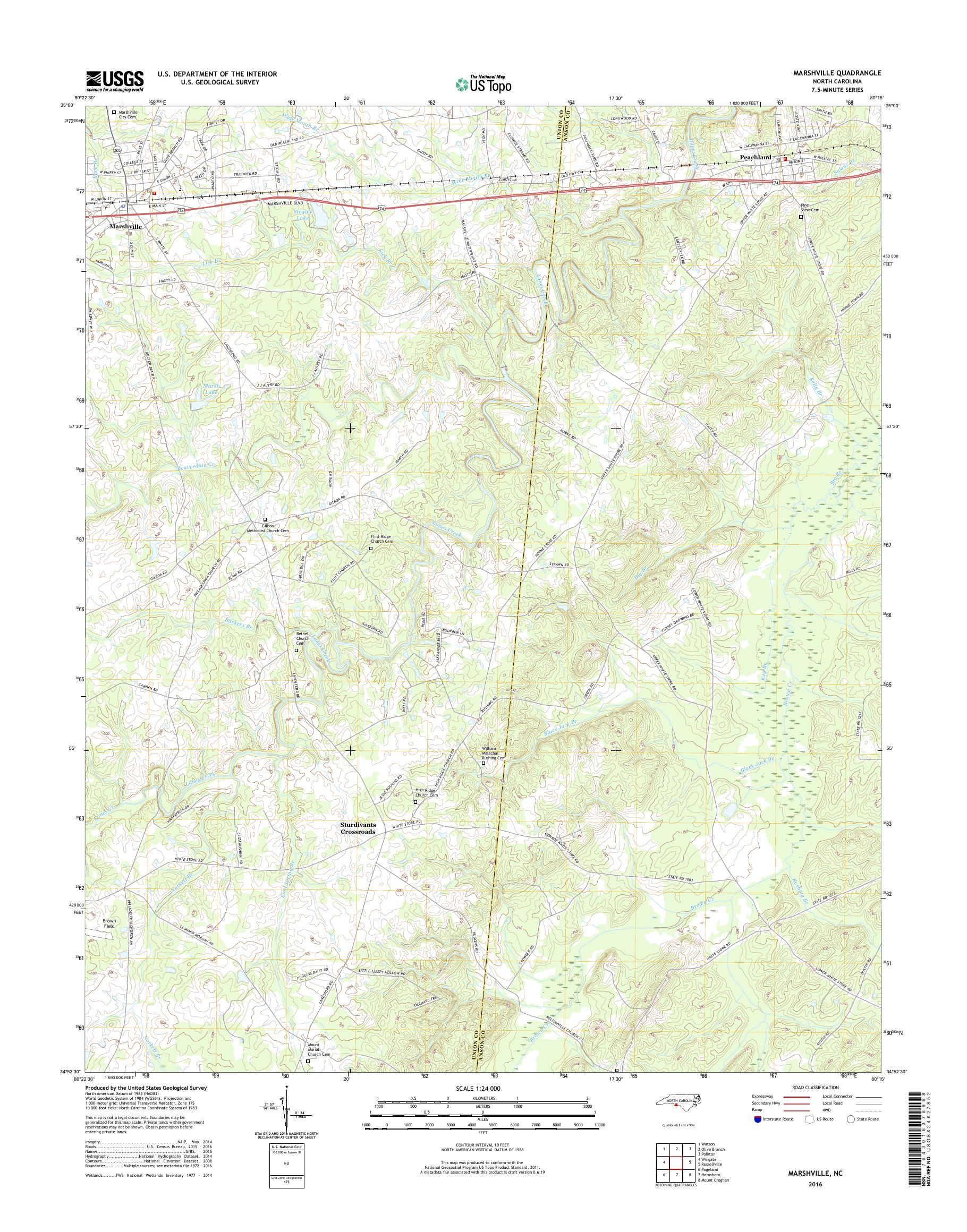 MyTopo Marshville, North Carolina USGS Quad Topo Map