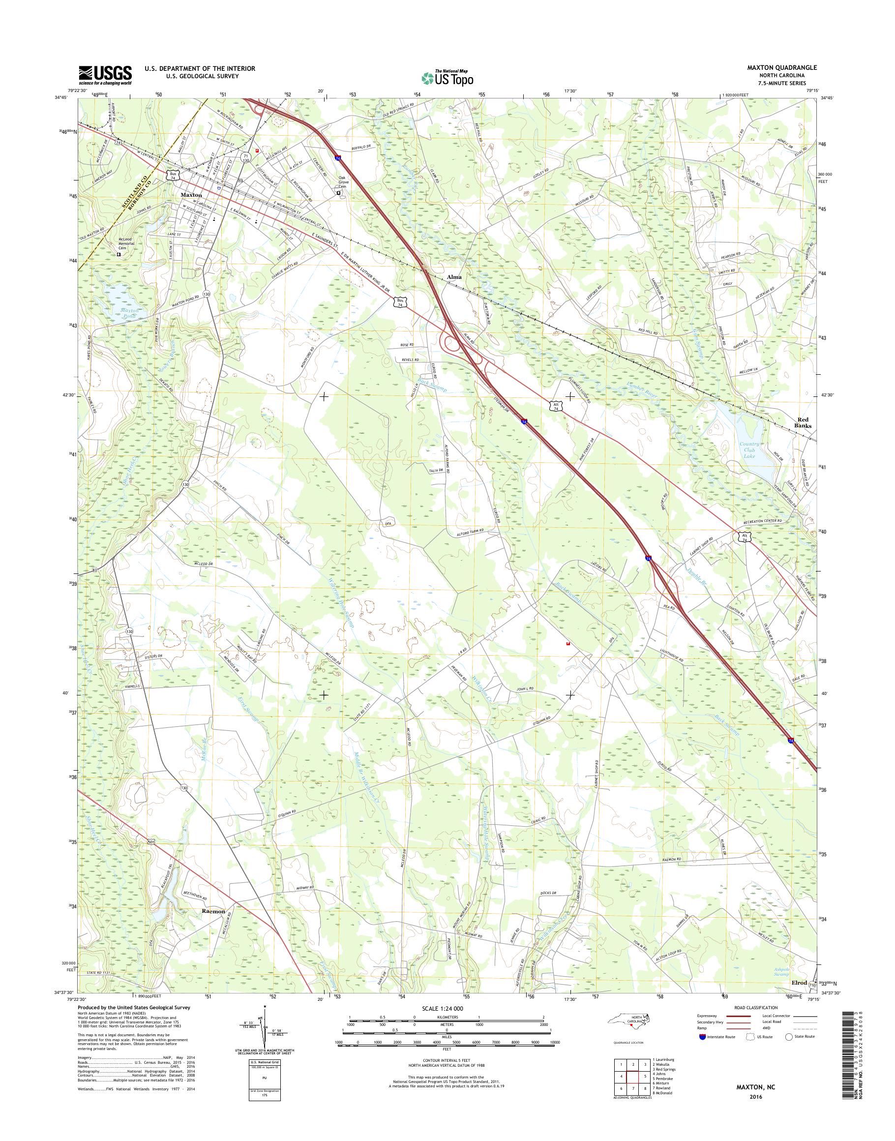 MyTopo Maxton, North Carolina USGS Quad Topo Map