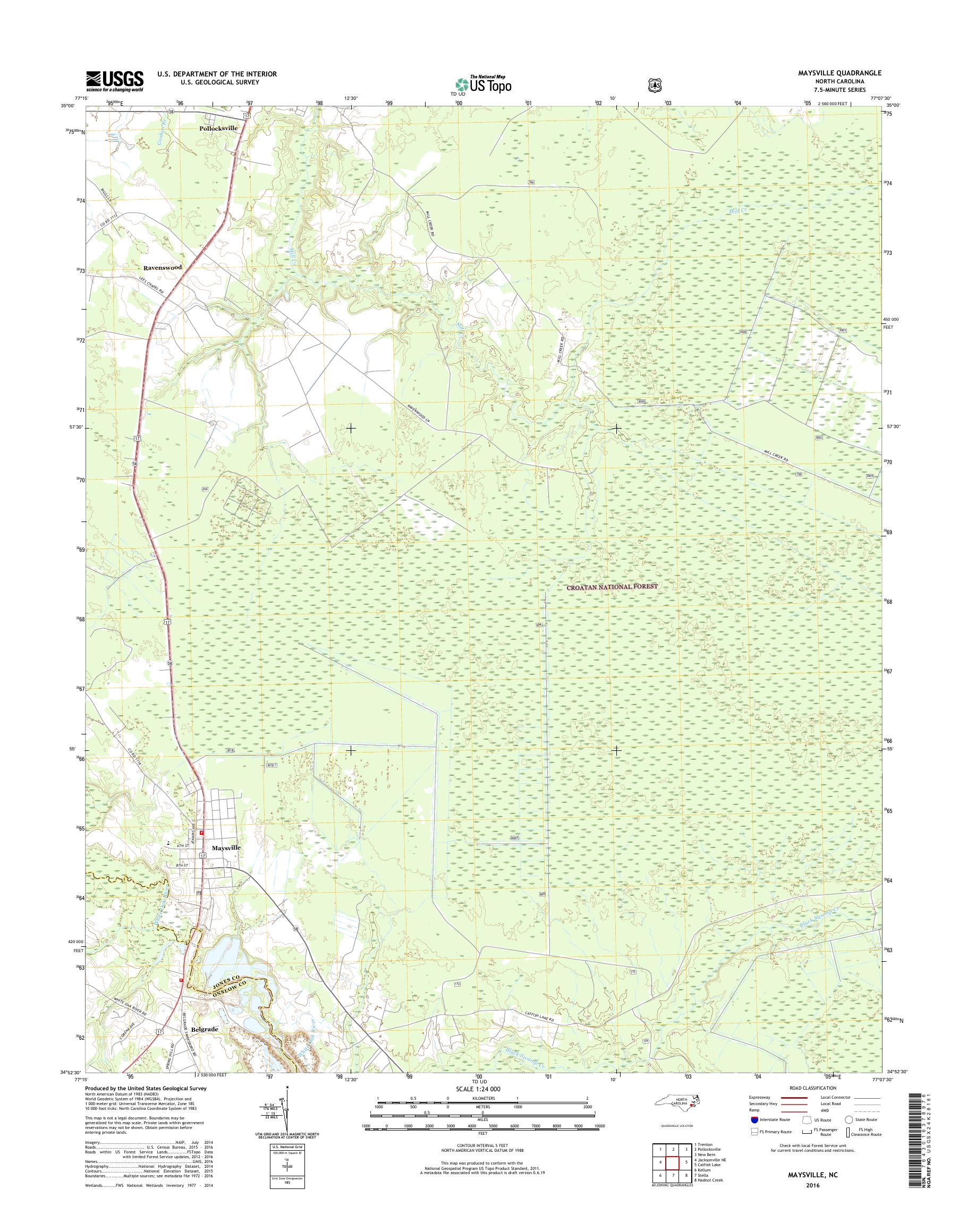 MyTopo Maysville, North Carolina USGS Quad Topo Map