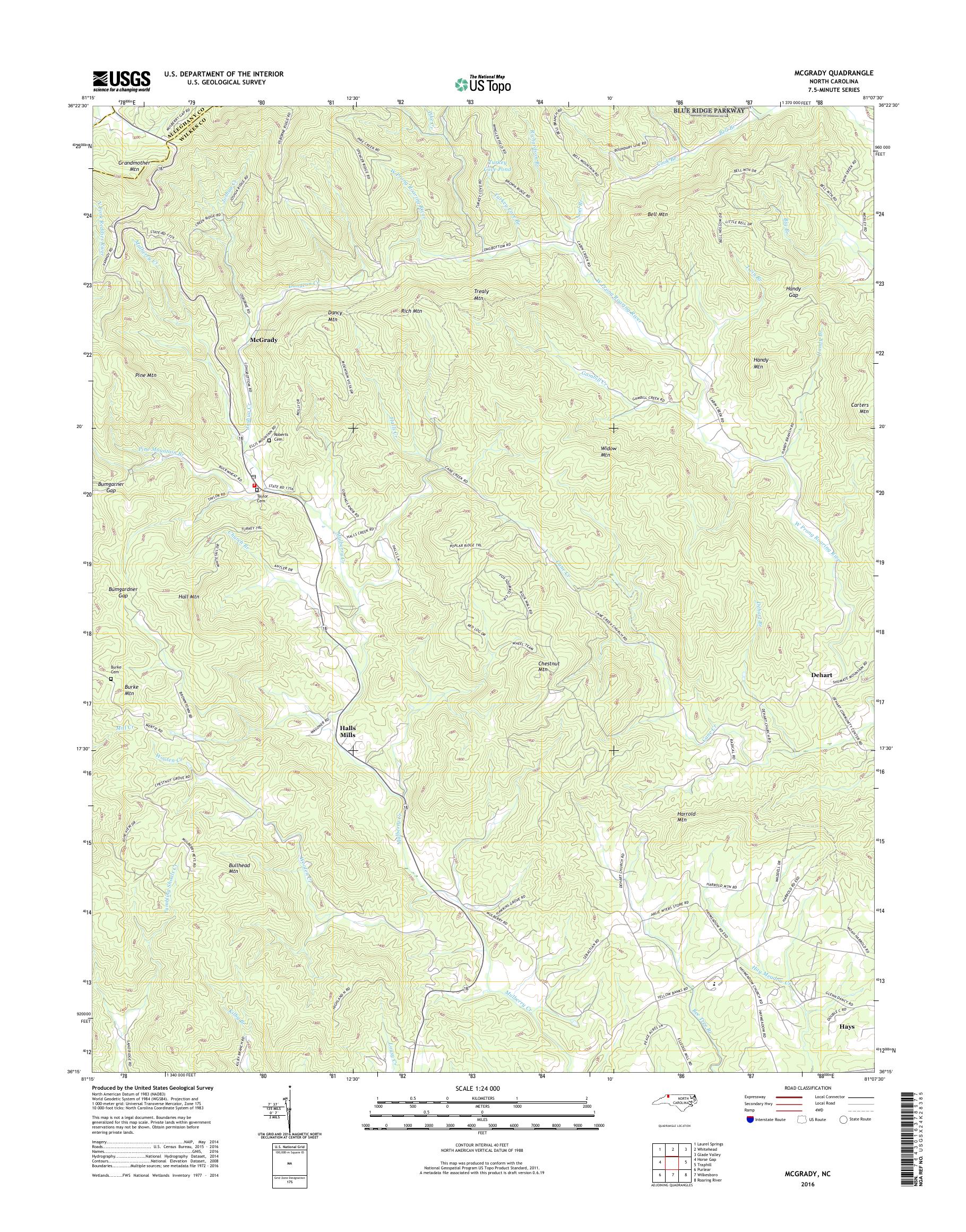 MyTopo McGrady, North Carolina USGS Quad Topo Map