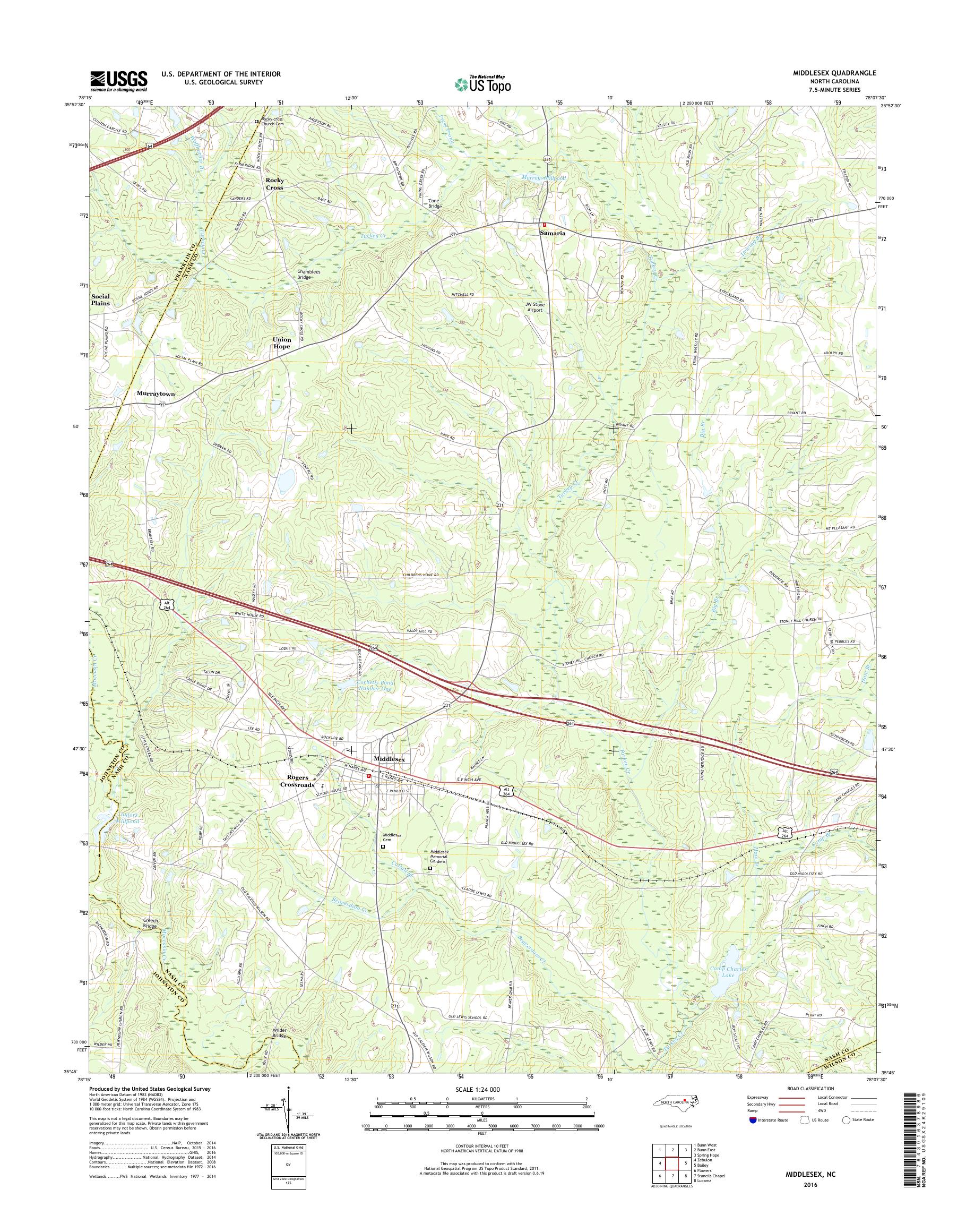 MyTopo Middlesex, North Carolina USGS Quad Topo Map