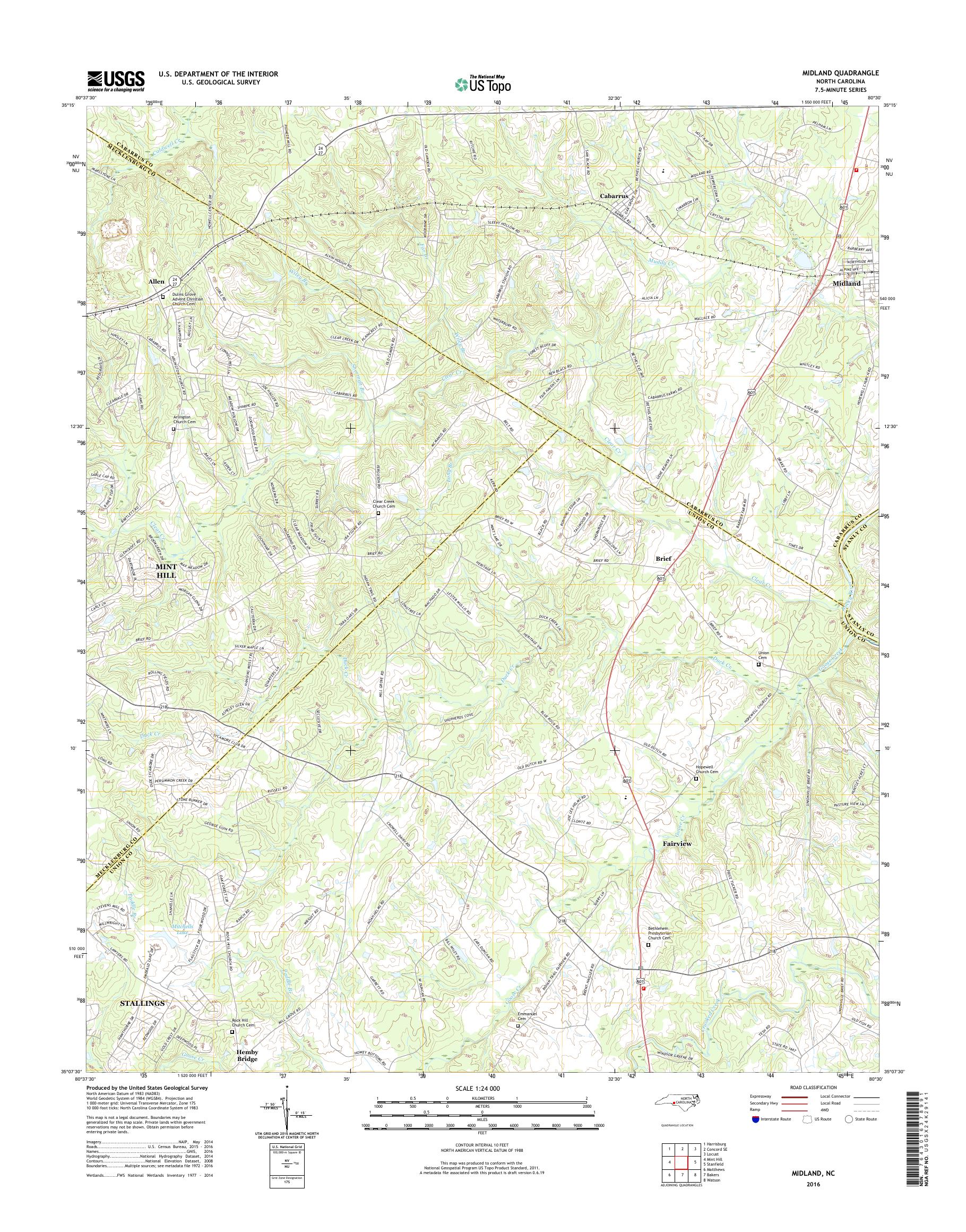 MyTopo Midland, North Carolina USGS Quad Topo Map